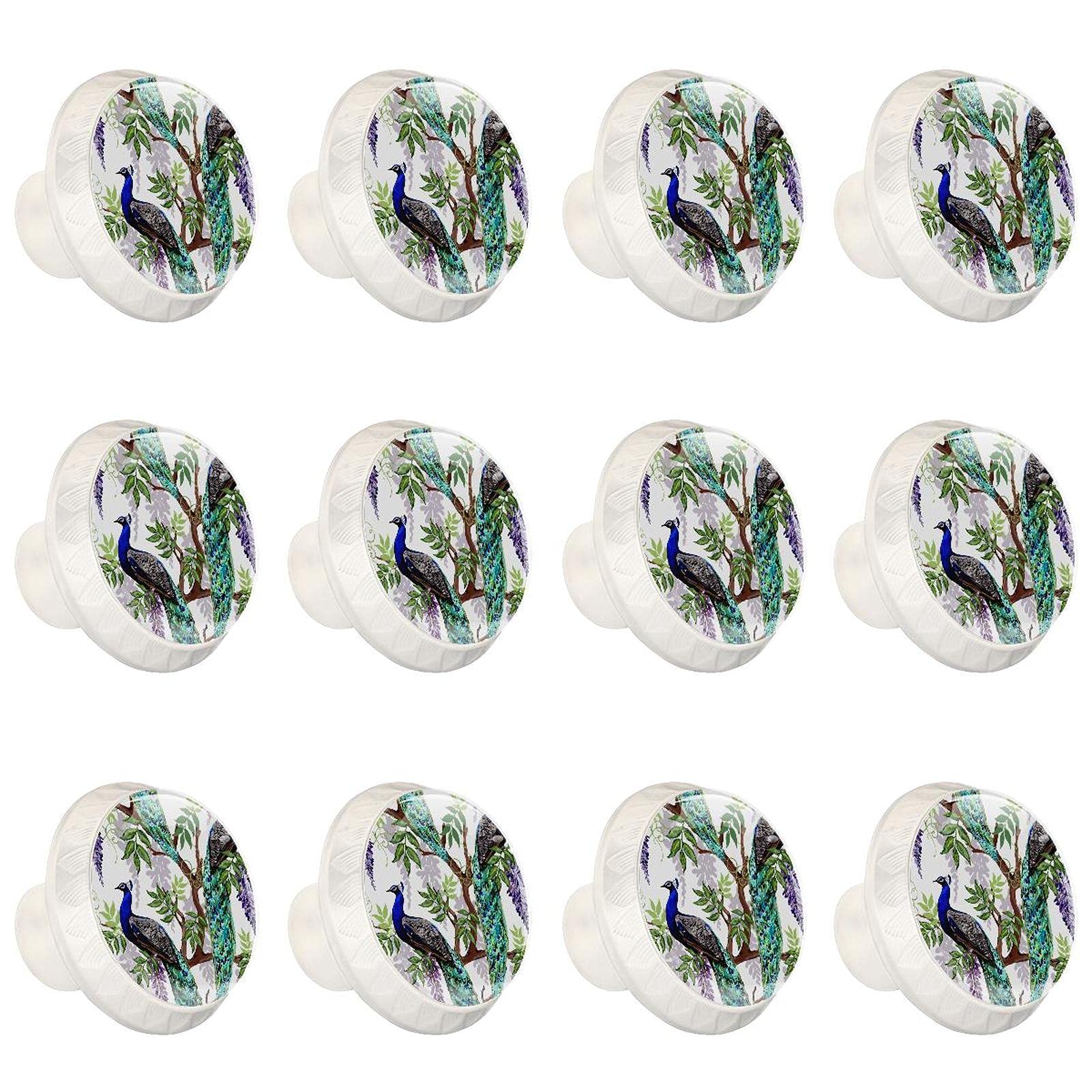 Boutons d'armoires de cuisine poignées tiroirs commode placard ronds 12 pièces paon