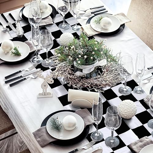 Miniatura 7 de 12 caminos de mesa de plástico a cuadros de 14 x 108 pulgadas, camino de mesa de carretera para dos autos rápidos temáticos de cumpleaños, carreras,