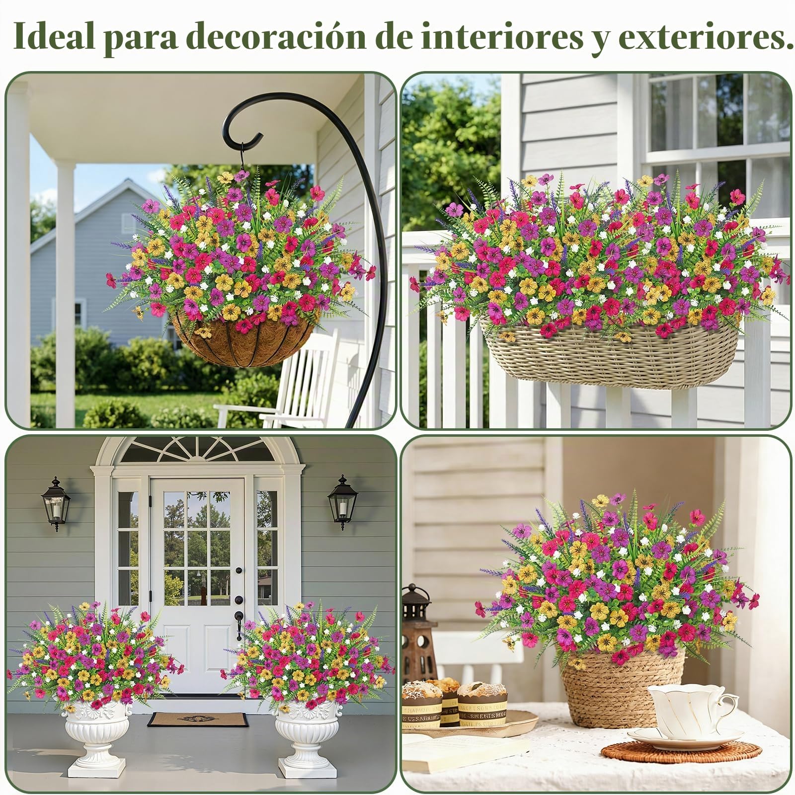 Betylifoy 12 paquetes de flores artificiales para exterior, flores artificiales como plantas de balcón reales, resistentes a la intemperie, resistentes a los rayos UV, flores artificiales, primavera