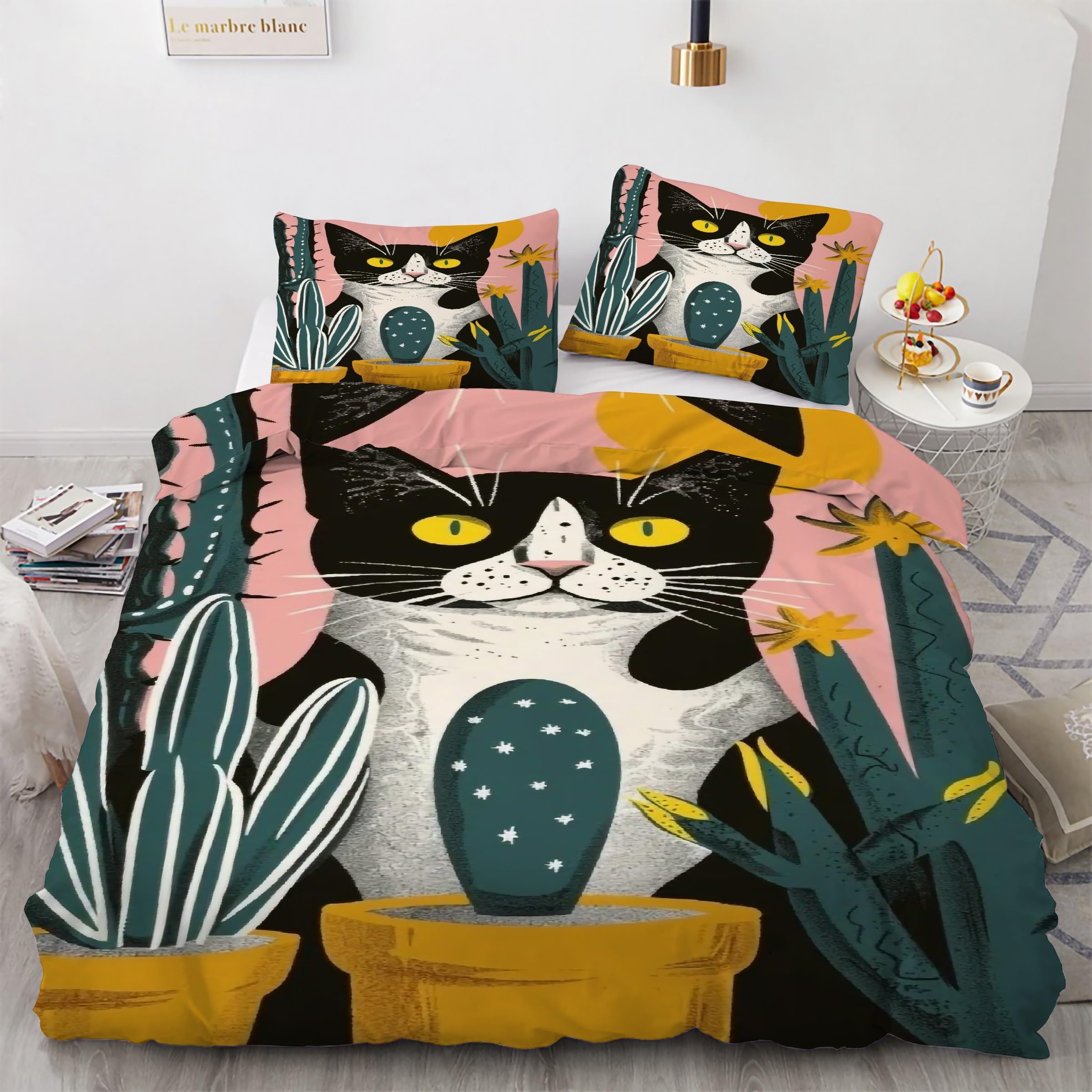 Housse de couette 160x200 chat parure de lit 3 pièces lit double ado enfant