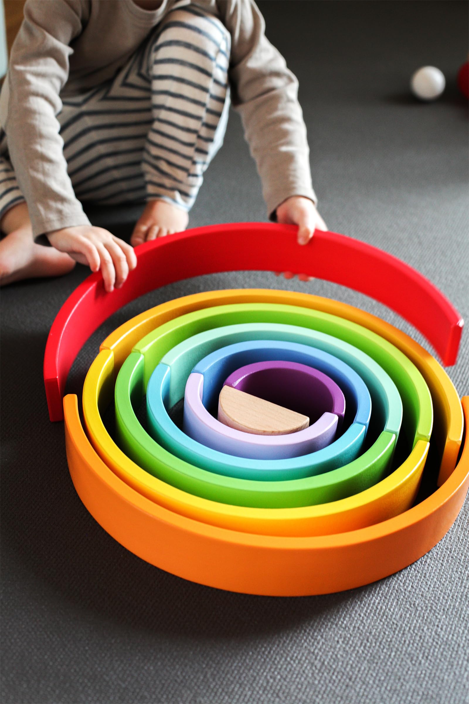 small foot Blocs de construction en bois Arc-en-ciel XL, 12 pcs. et 2 boules, à partir de 1 an, 11412