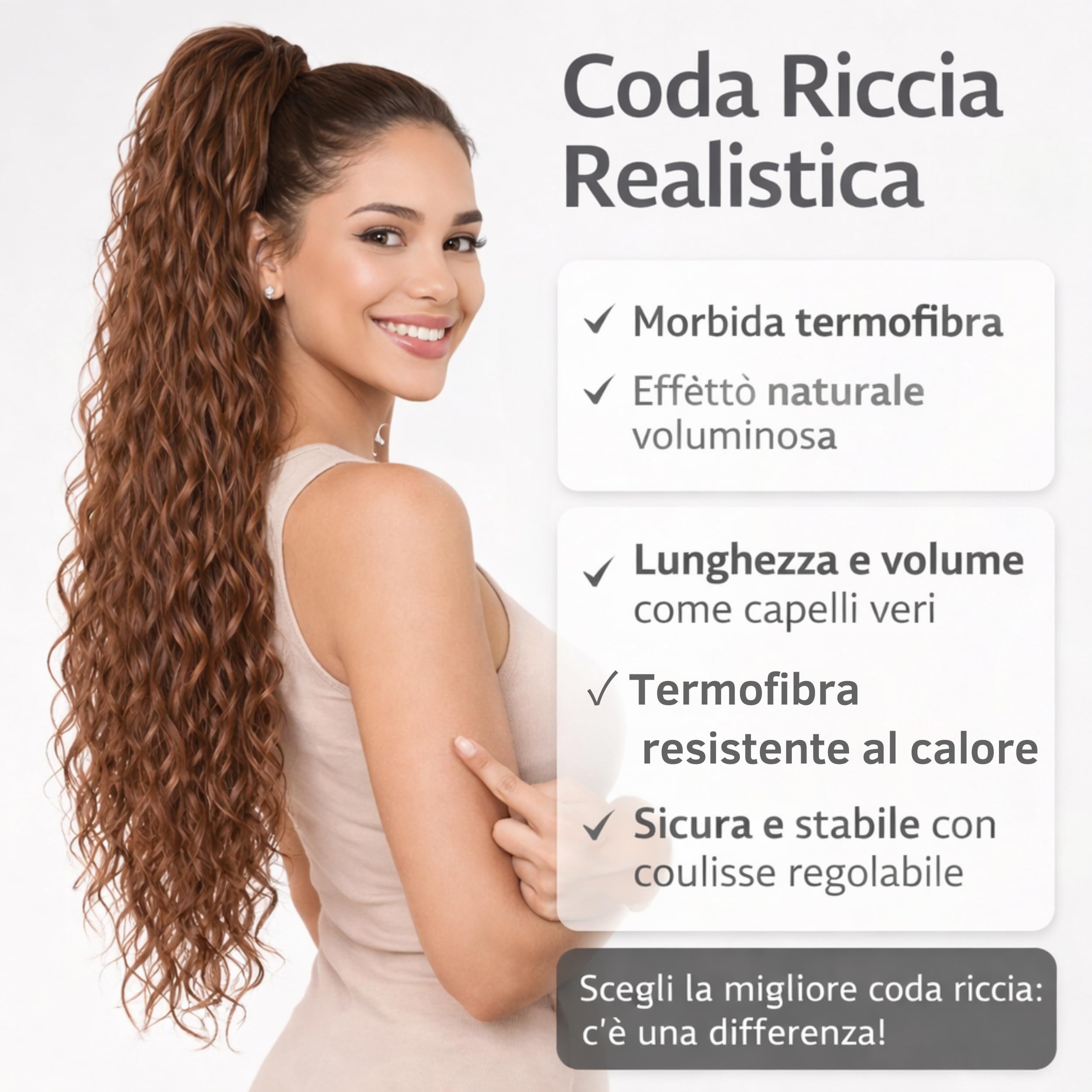JACY Coda Capelli Extension Riccia 70 cm Peso 146 g Termofibra Naturale Nera