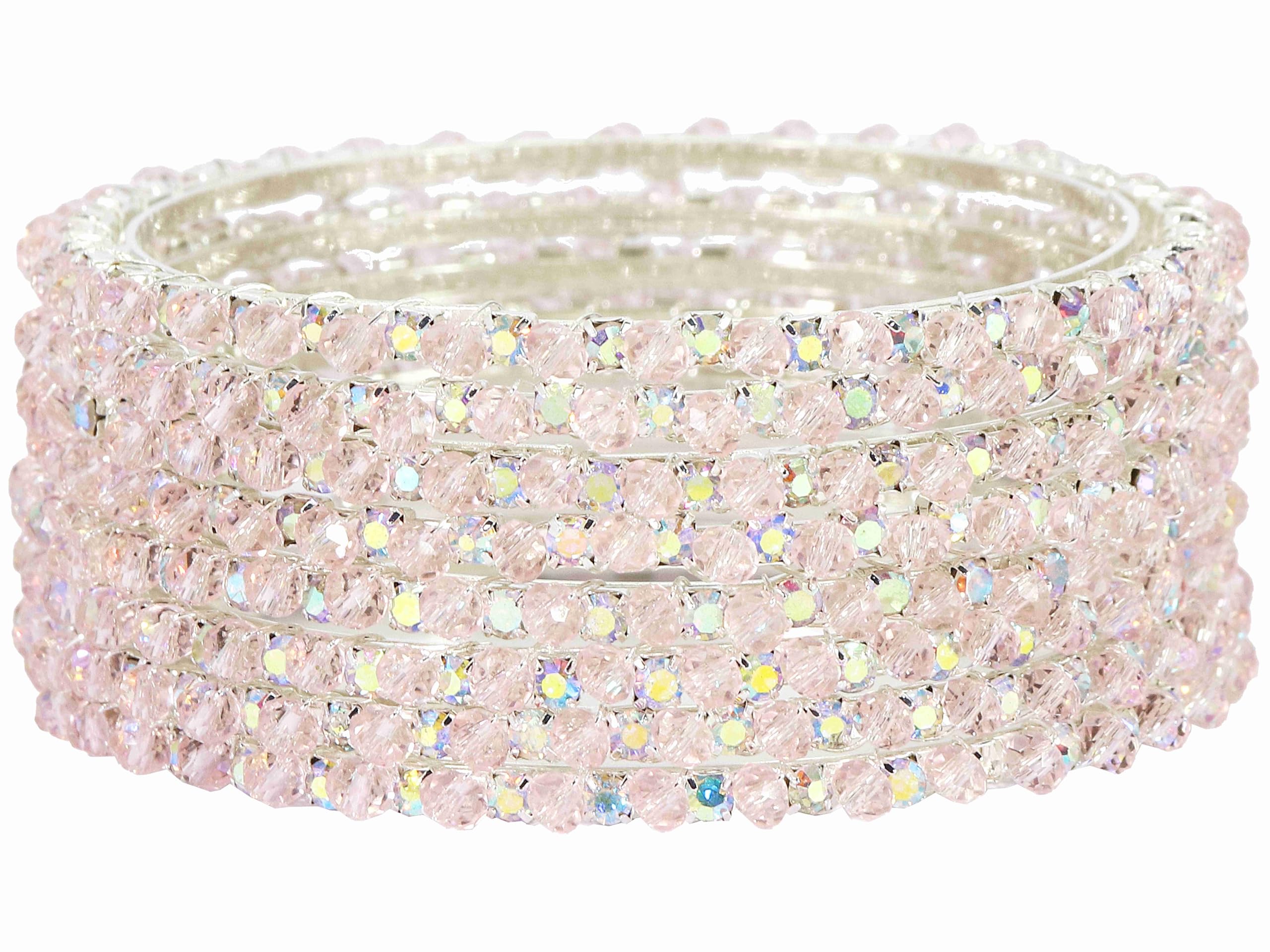 NMII Elegante set di bracciali in lega di metallo con zirconi e perline borchiate per donne e ragazze | Braccialetti in metallo fantasia | Set di braccialetti da donna per matrimonio, festa