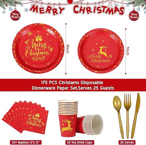 Miniatura 9 de Juego de 175 platos de papel de aluminio para fiesta de Navidad, con diseño de alce, desechables, servilletas, tazas para Año Nuevo, boda,