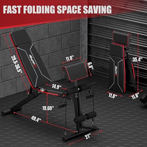 Miniatura 6 de GIKPAL Banco de pesas ajustable  Prensa de banco de entrenamiento para gimnasio en casa, banco de ejercicio plegable inclinado, para entrenamiento