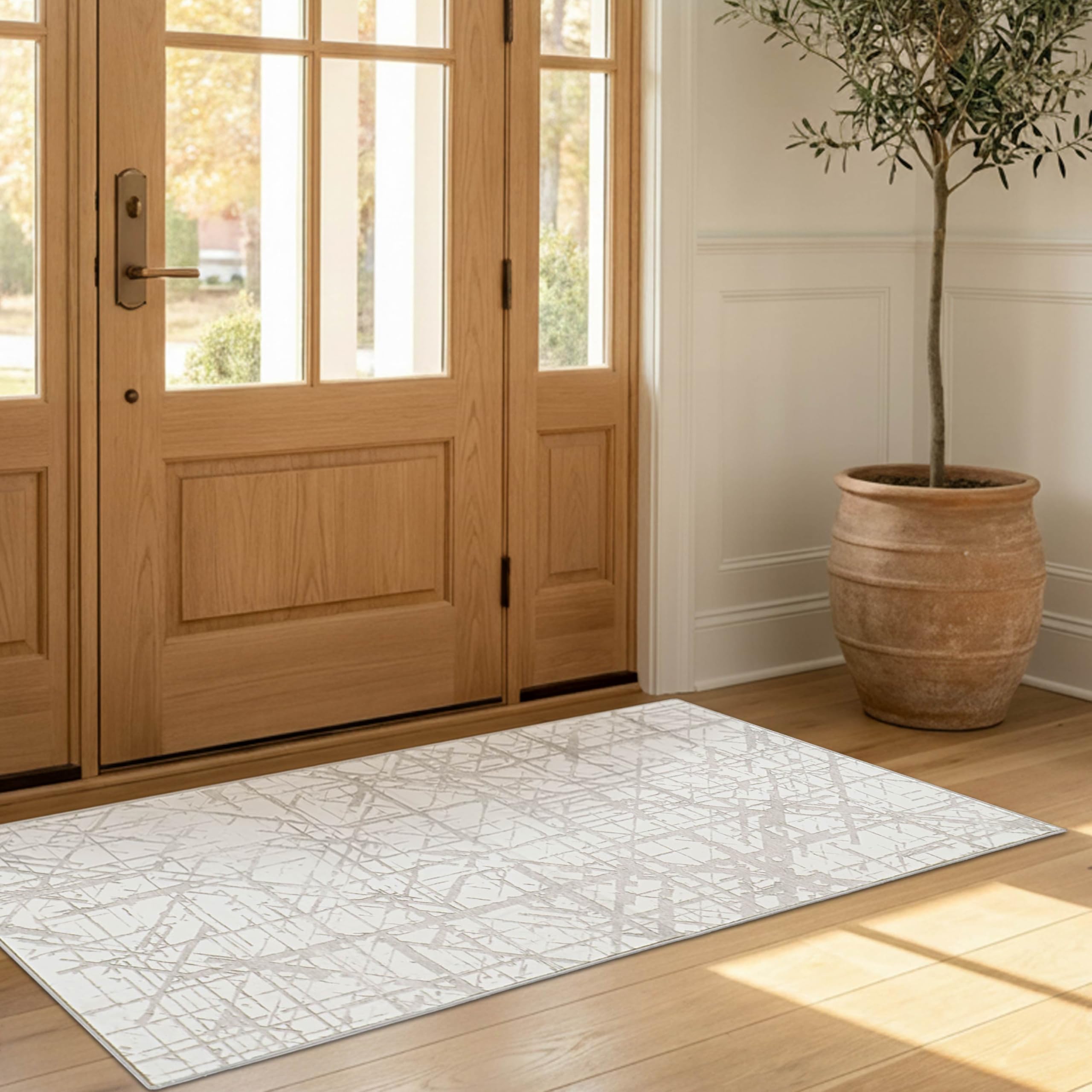 Wyatt &amp; Ash Dream Mink Printed Chenille 2 Piece Set 24"x72" Accent Rug &amp; 24"x48"Runner Rug Aria Ivory