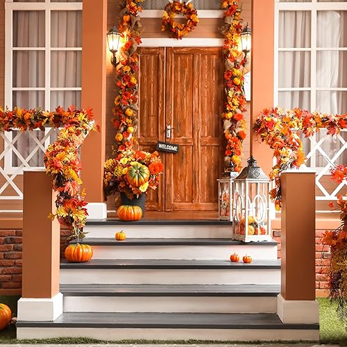 Miniatura 5 de 10 guirnaldas de hojas de arce de otoño, guirnalda de hojas de arce artificial de 5.8 pies, guirnalda de otoño para colgar vides de otoño,