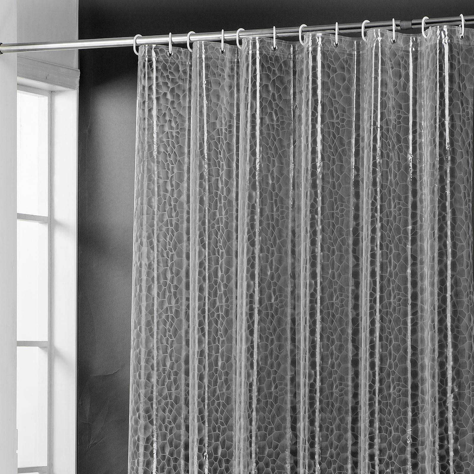 Cortina de Ducha Resistente al Moho y al Moho, Forro de Cortina de Ducha de Plástico Transparente 3D, 180 x 180 cm, con Ojales de Metal Inoxidable e Imanes Pesados, Patrón de Cubo de Agua