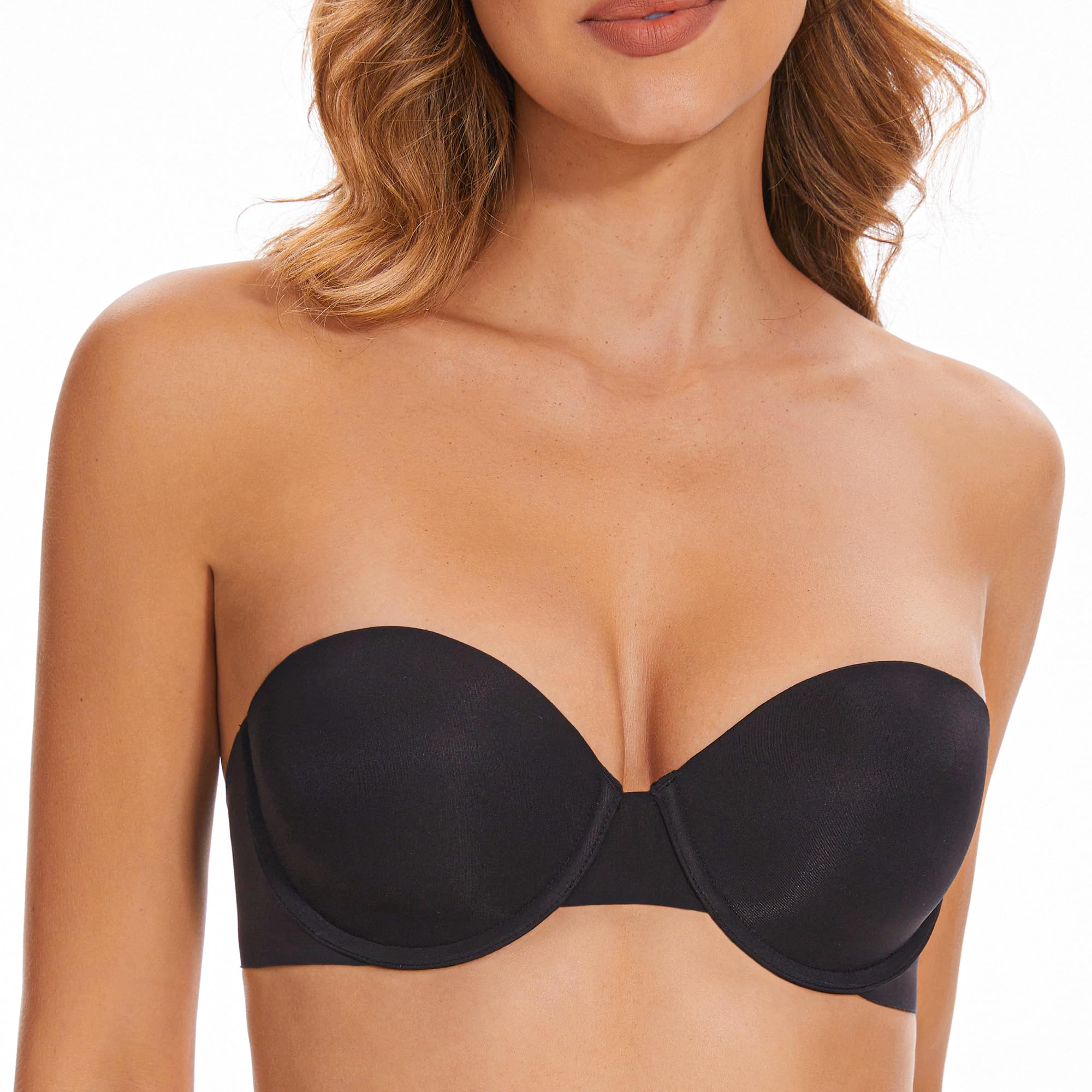 Women's Strapless Bra - Seamless Lightly Lined No Slip Underwire Invisible Convertiable Bandeau Bras for Dress