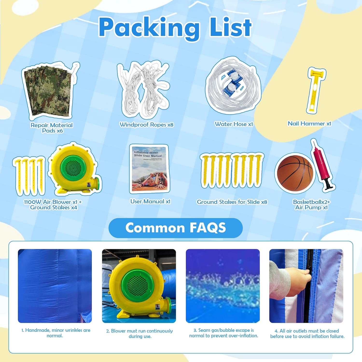 21FT Inflatable Water Slide, Bounce House Party Park,Bouncy Castle with 1100W Blower Outdoor Blue