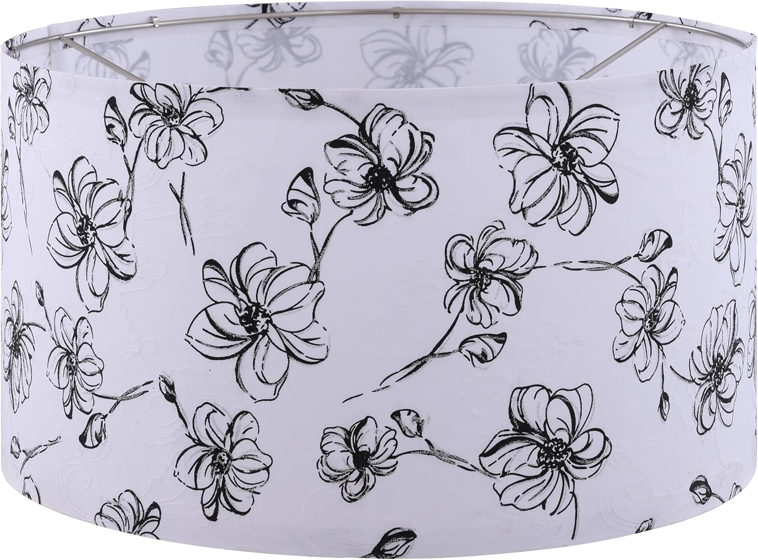 Aspen Creative 38874, Hardback Barrel Contemporary Collapsible UNO Shade in White with Floral Print Linen Fabric, 16"Top x 16"Bottom x 9"Height/Threaded UNO 36mm 16" Top x 16" Bottom x 9" Slant White