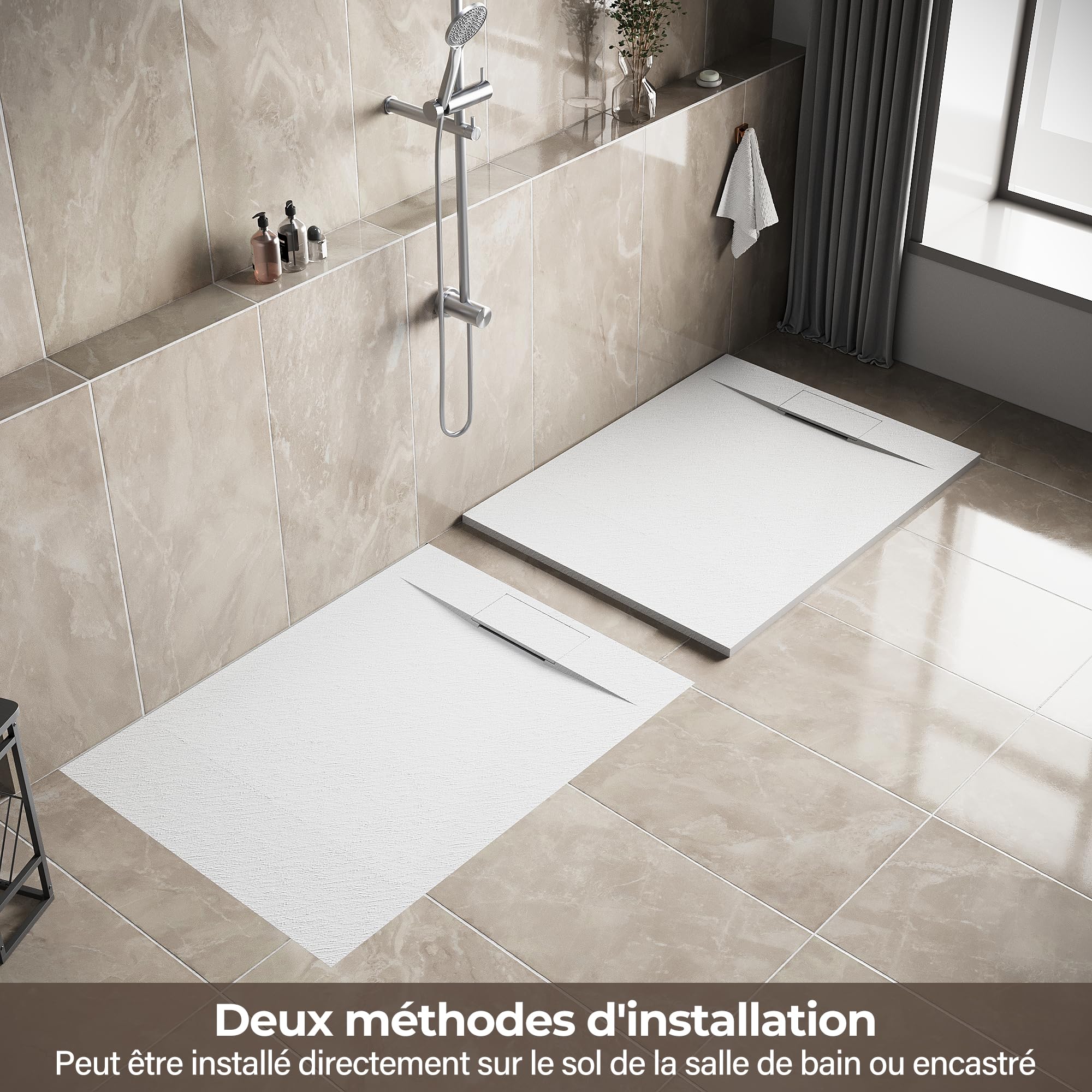 Sirhona - Plato de ducha rectangular antideslizante de resina blanca, con tapa de 120 x 90 cm