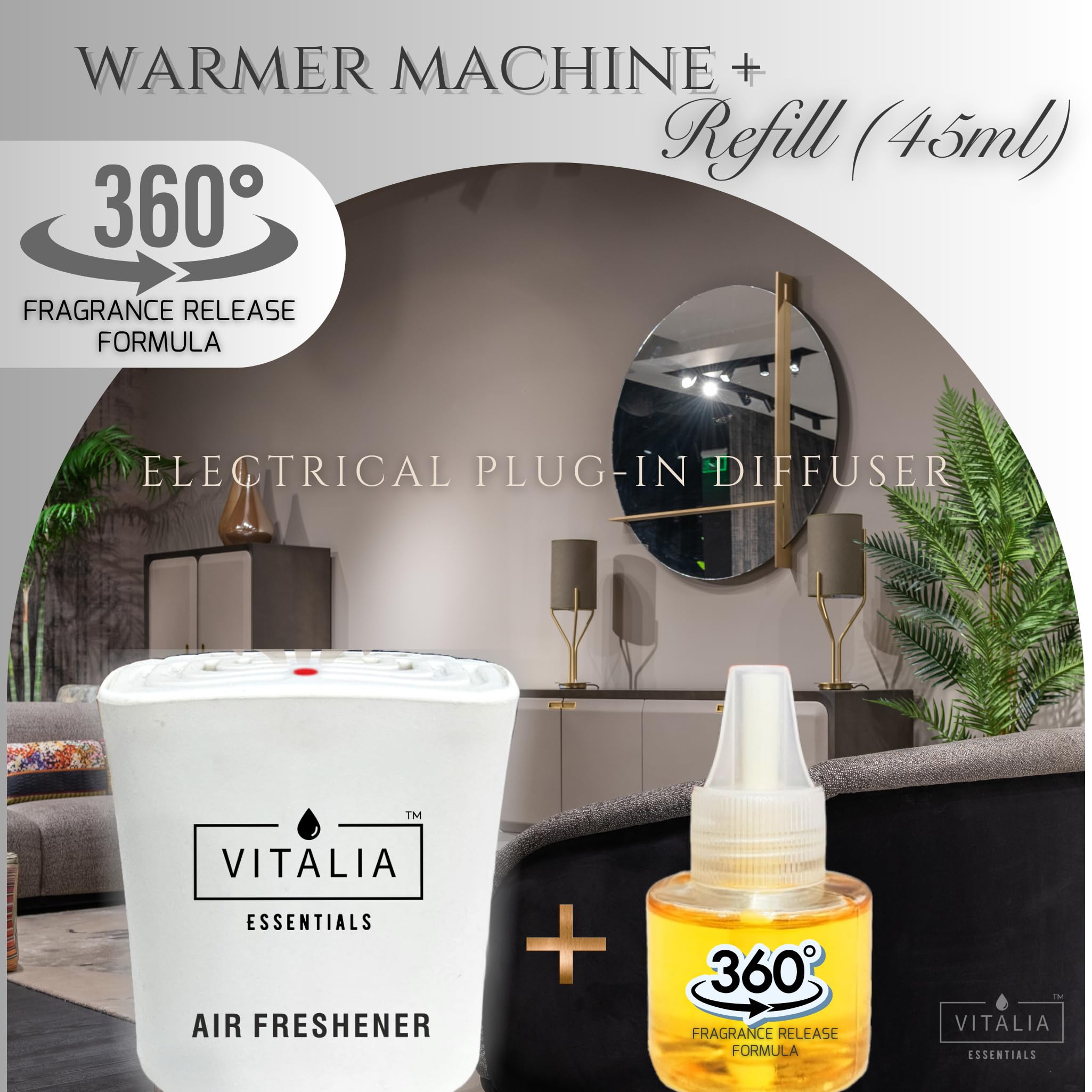 Vitalia Essentials Russian Rose - Luxury Collection Automatic Room Freshener| Electric Air Freshener for Room & Bathroom | 1 Machine + 1 Refill 45ml | 3W Low Power Consumption | Mild - Image 6 thumbnail