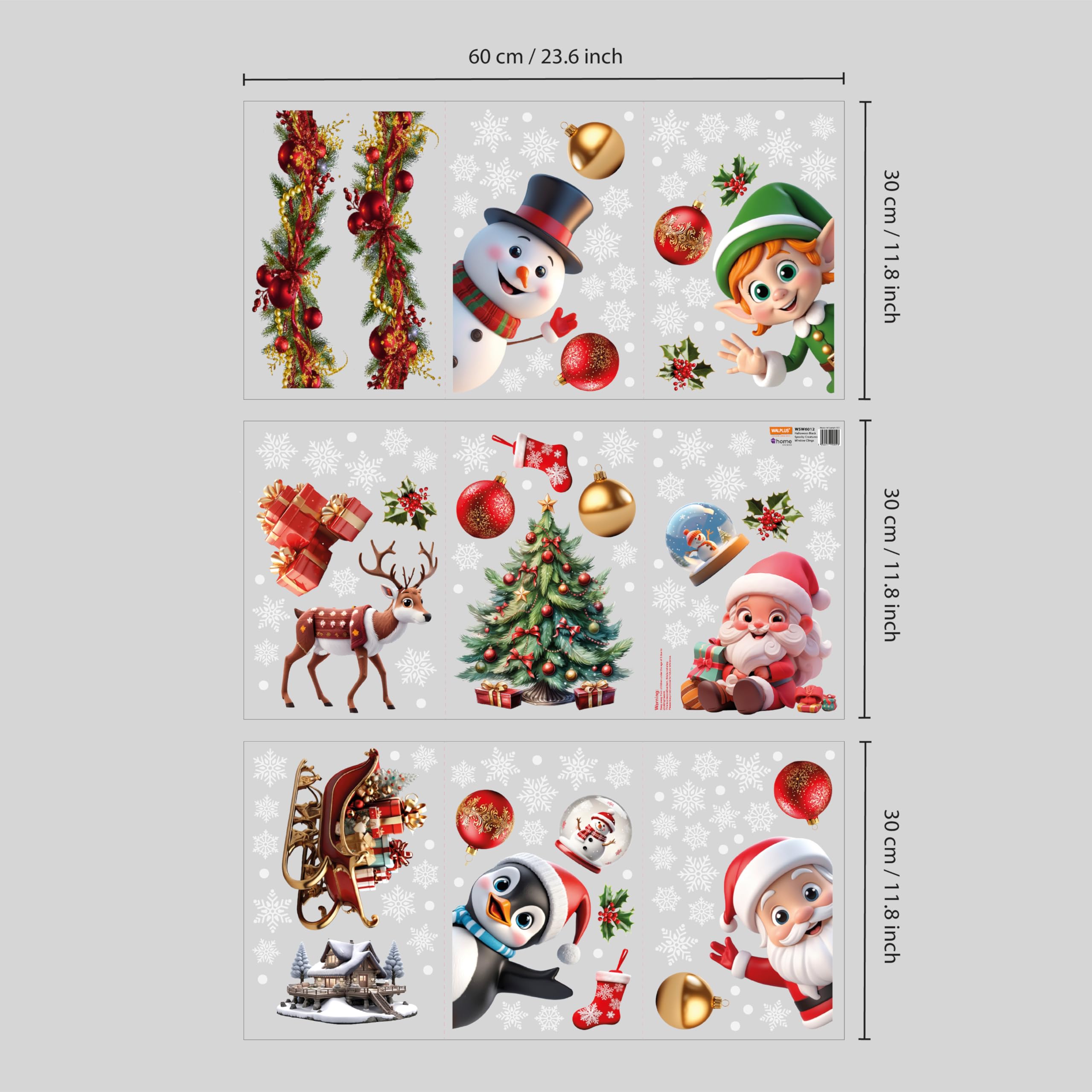 WALPLUS Weihnachts-Fensteraufkleber, Weihnachtsdekoration, abnehmbar, wiederverwendbar, doppelseitig, Druck-Aufkleber für Glas, Wohnzimmer, Fenster, Dekoration, Weihnachtsmann und Freunde mit