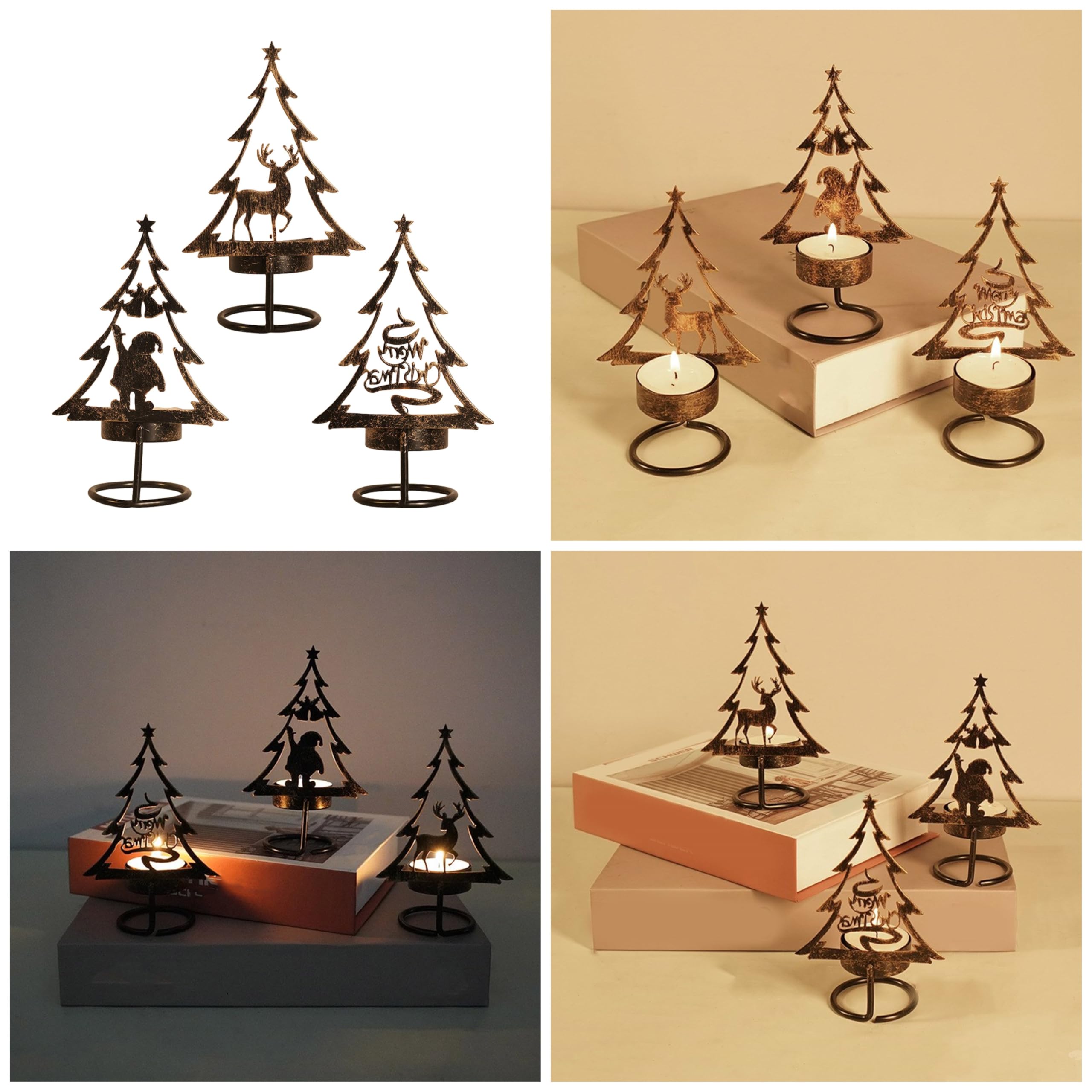Nawwgy Christmas Candle Holder, Handcraft Metal Table top Candle Stand Decors with Festival Charm Candleholder Decorative Distressed Candle Holder