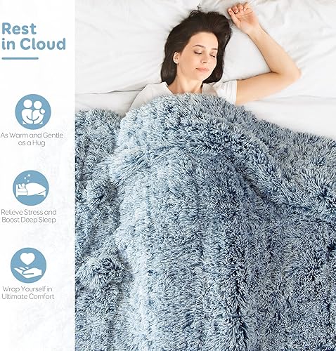 Miniatura 5 de Cottonblue Manta con peso tamaño Queen de 15 libras, reversible de piel sintética sherpa, de lujo, larga, cálida manta pesada de 60 x 80 pulgadas,