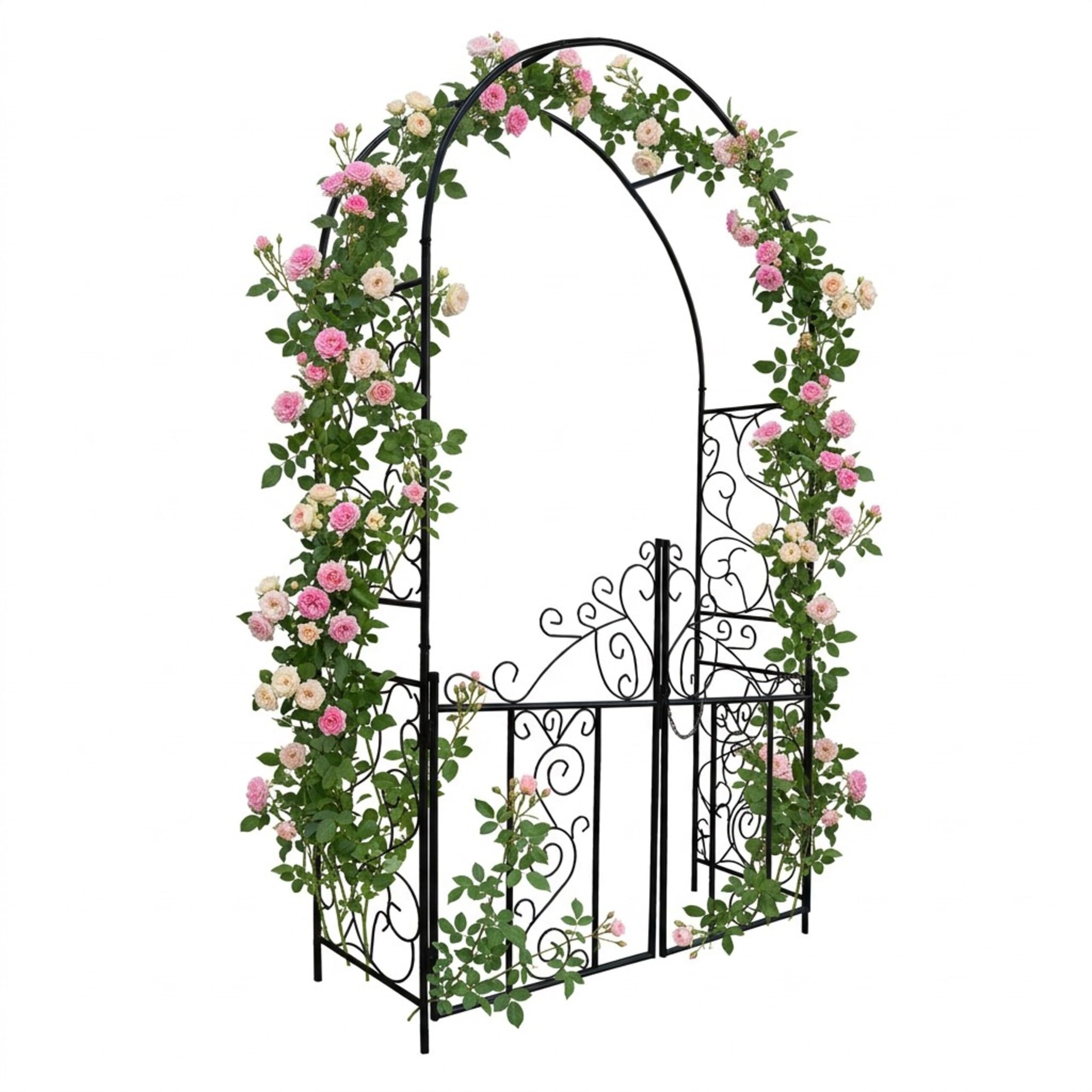 Relaxdays Arco per rose con cancello, ornamenti per rampicanti, nero