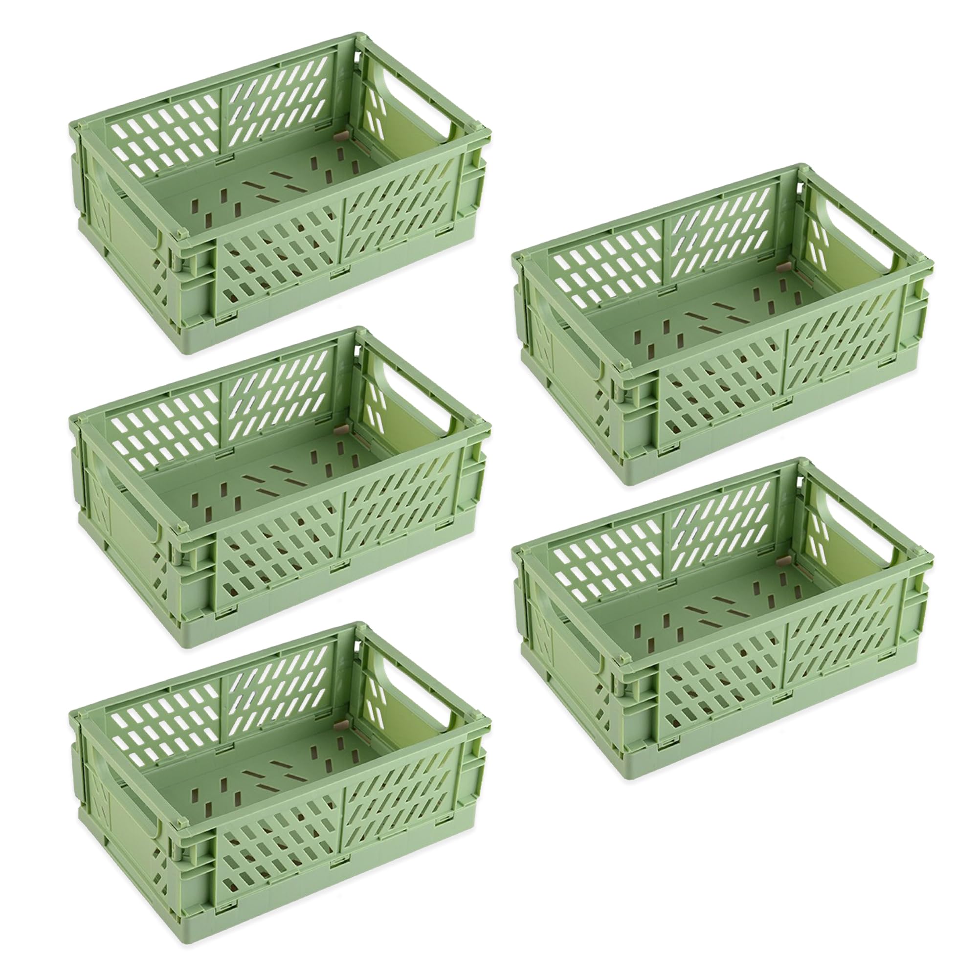 Kuber Industries Green (Set Of 5) Small & Rugged Plastic Basket For Storage - For Kitchen, Makeup, Toiletries & Bathroom Items