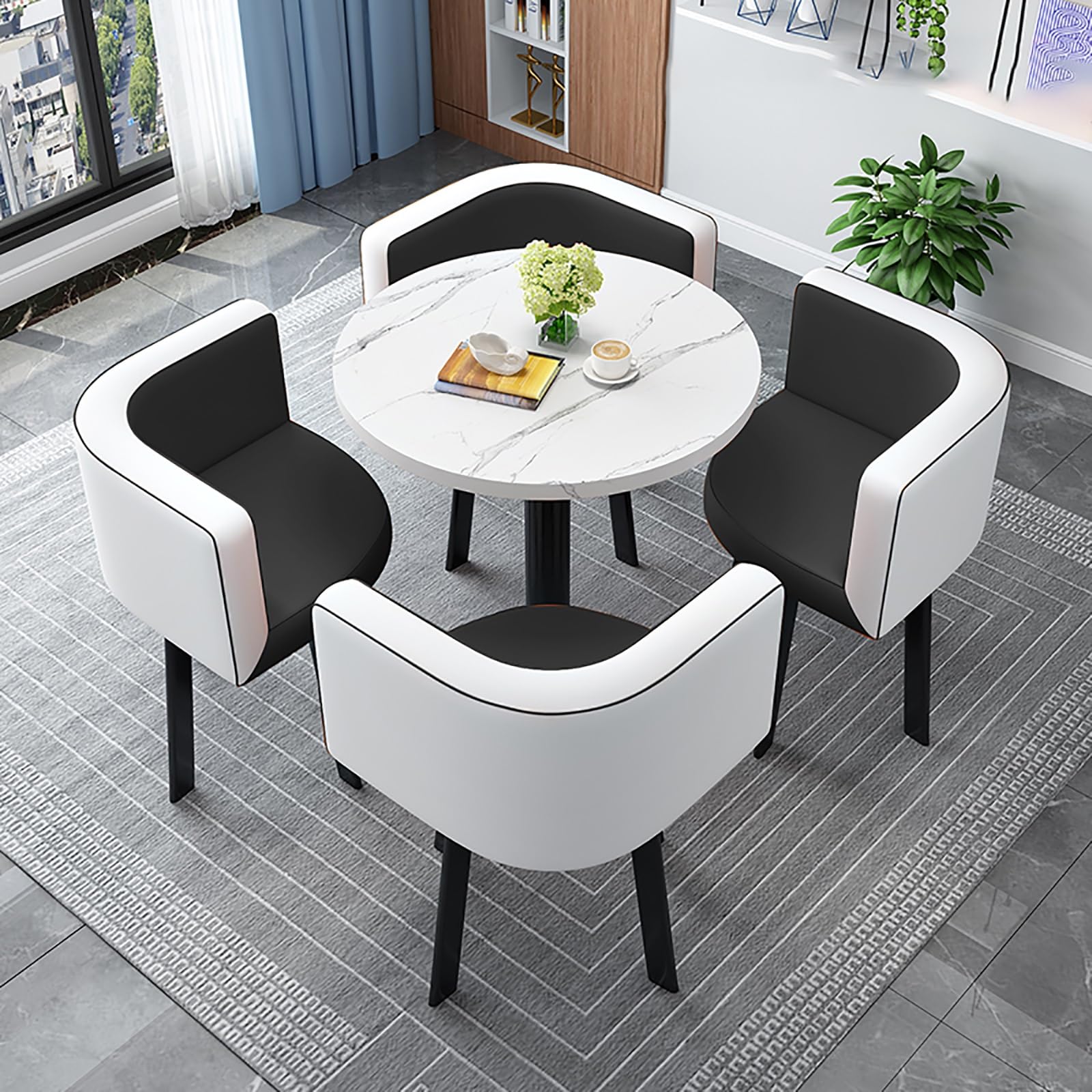 AYCDL Round Dining Table Set for 4 with Chairs - for Coffee Shops Milk Tea Shops or Living Rooms - Stylish Conference Coffee Table,StyleE