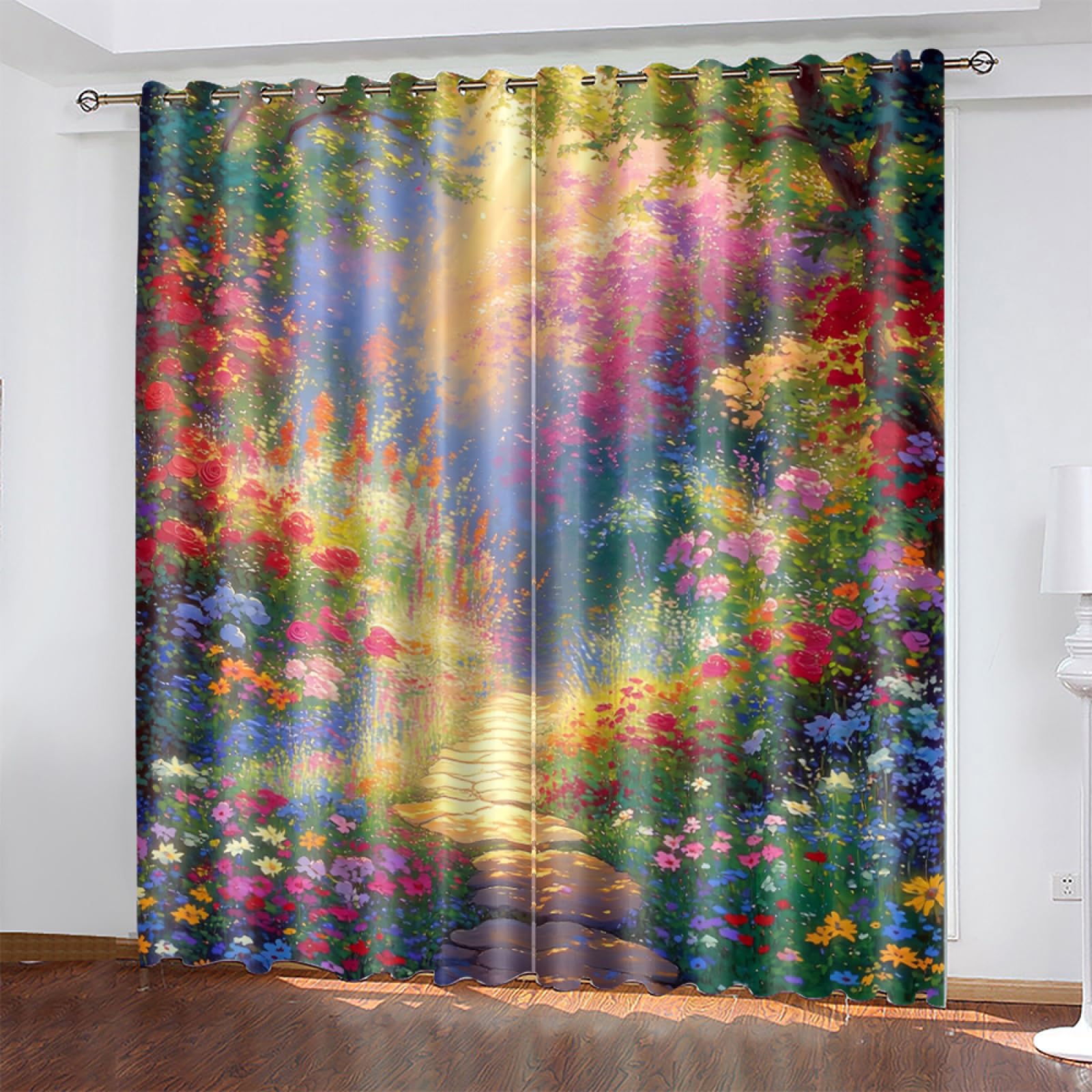 Rideau occultant pour chambre bébé contre la lumière et le froid avec voilage fleuri