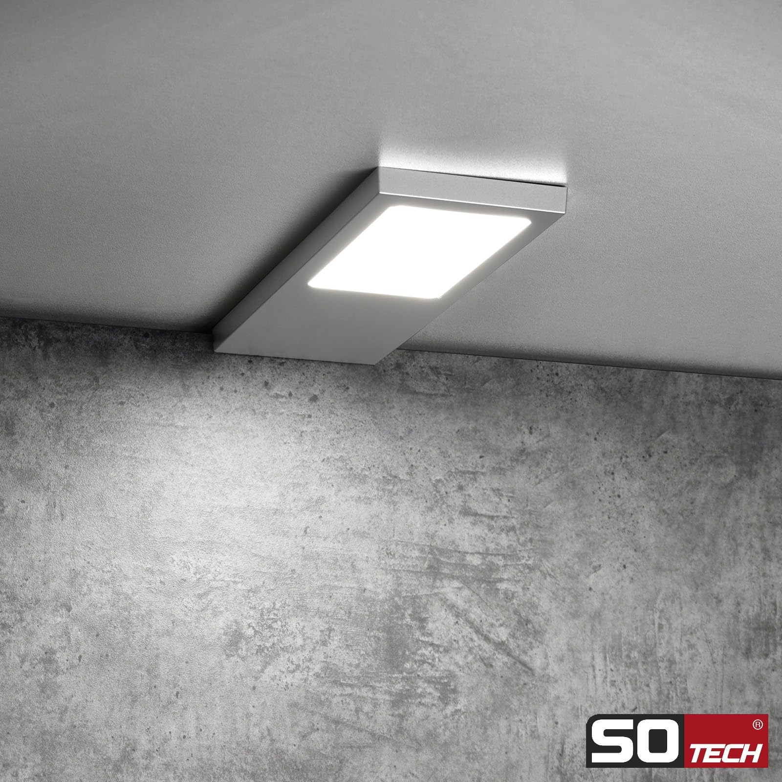 SOTECH 4er Set LED-Möbelleuchte GIULIA II ohne Sensor silbergrau, 4000K neutralweiß inkl. Trafo & Verteiler Unterbauleuchte Schrankleuchte Vitrinenbeleuchtung