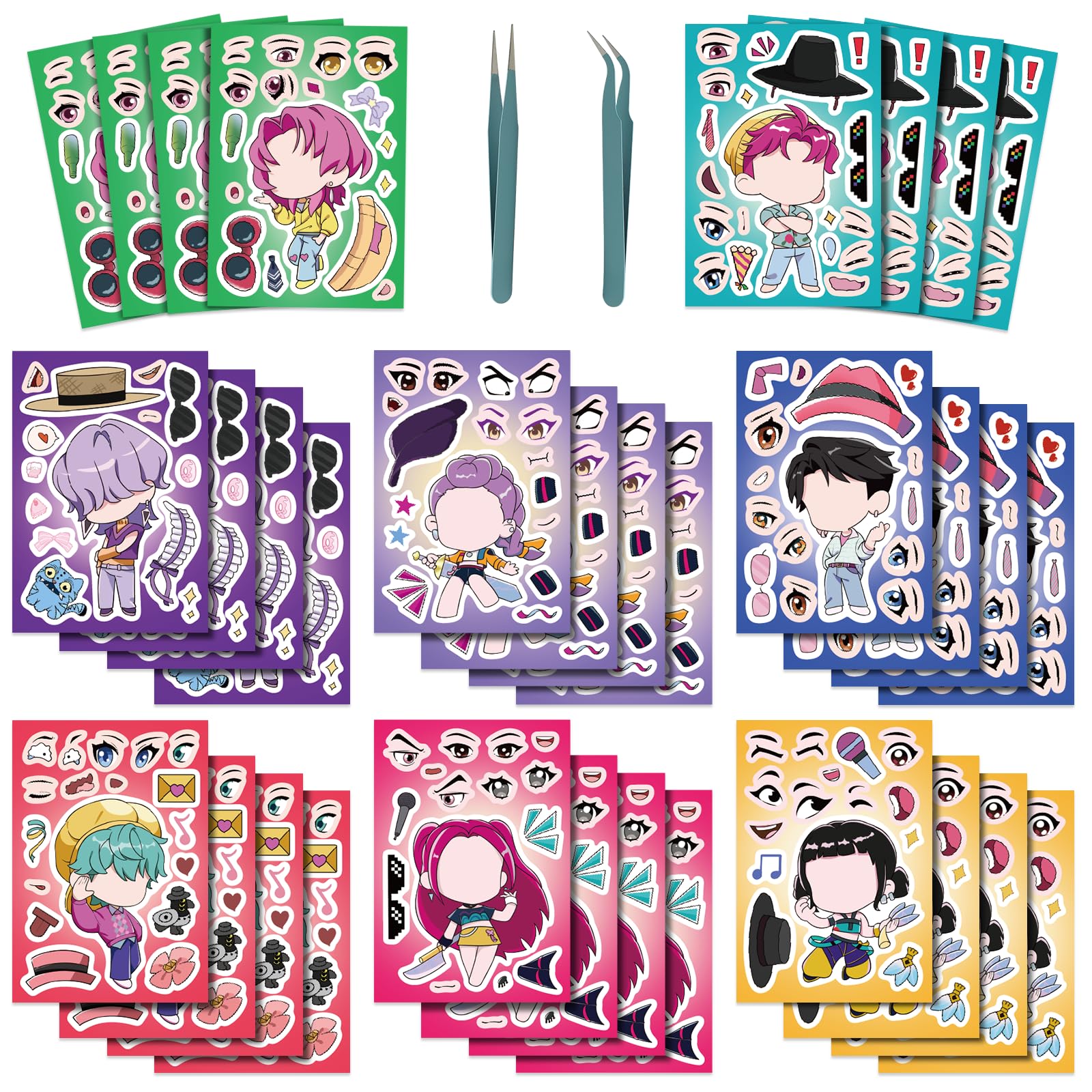 Molirex 32 Sheets Make a Face Kpop Stickers, Make Your Own DIY Stickers for Kids, Mix and Match Sticker Sheets Art Craft Kit for Birthday Party Supplies Gifts