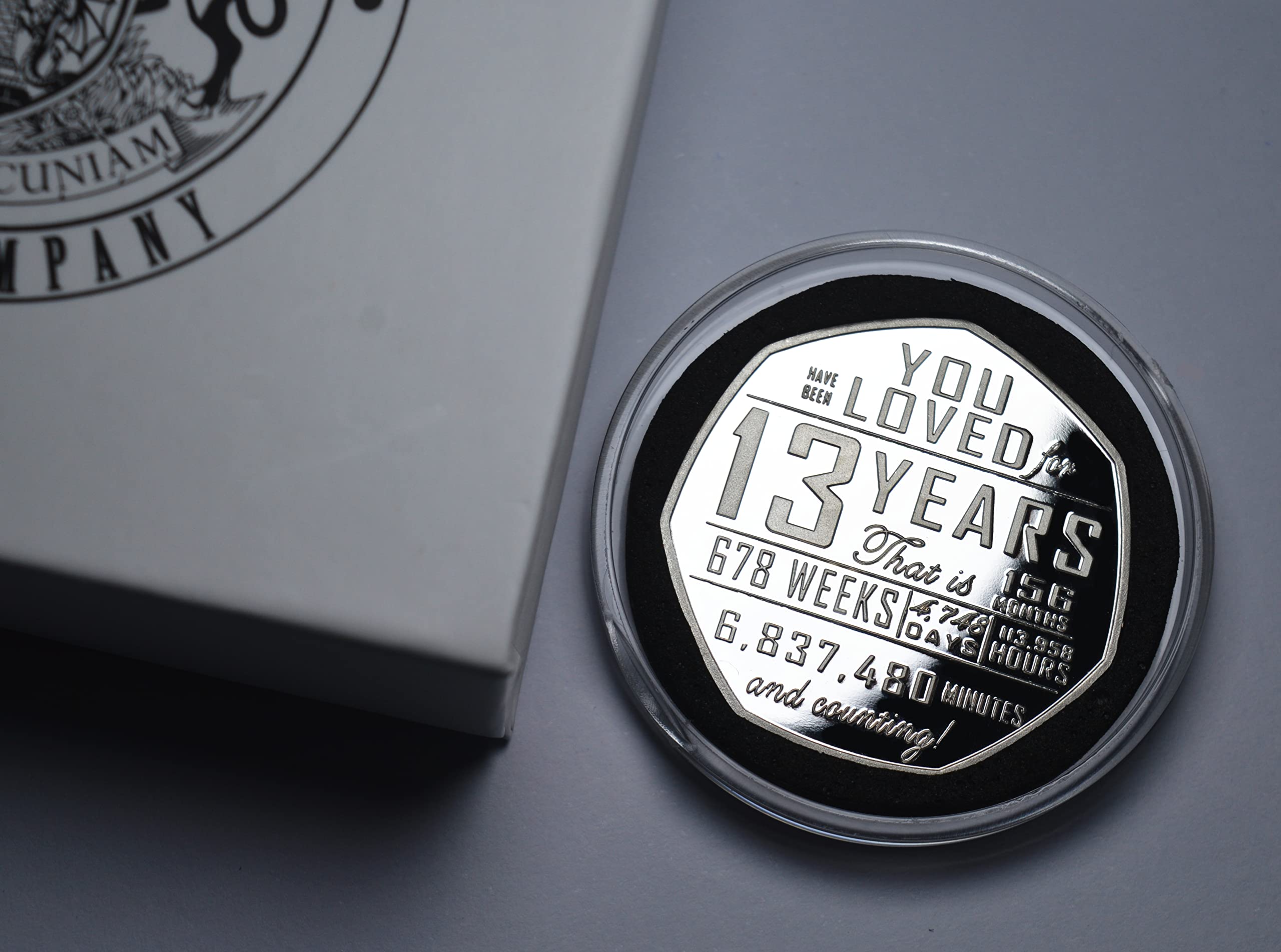 13th Birthday Silver Commemorative in Capsule and Gift/Presentation Box. 13 Years 'But Who's Counting' Gift/Present Congratulations/Party/Ideas Celebrating 13 Thirteen