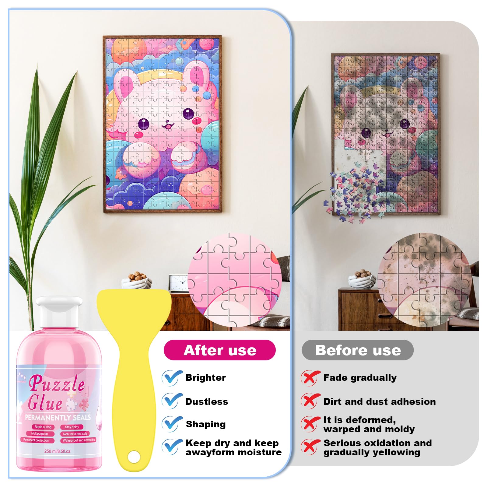 Colla Per Puzzle Trasparente 2x120ml Con Applicatore - Asciugatura Rapida, Atossica, Per 1000-3000 Pezzi, Ideale Per Incorniciare E Appendere - 3
