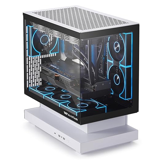 darkFlash FLOATRON F1(2025) Micro-ATX PC Case, 270° Panoramic Floating Gaming Case, Back Connect Support, 3X ARGB PWM Fans, High Airflow, Type-C, Supports 360mm AIO (W/o RGB Fans)