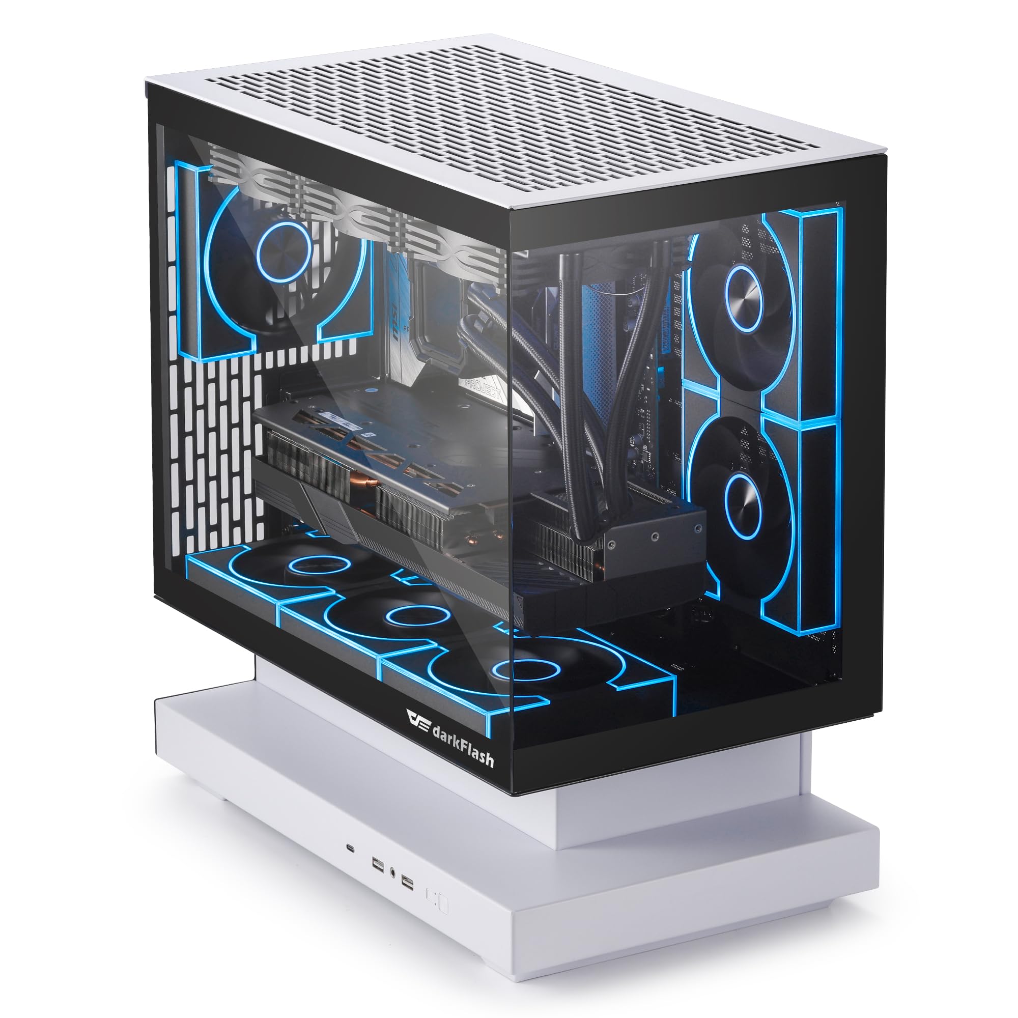 darkFlash FLOATRON F1(2025) Micro-ATX PC Case, 270° Panoramic Floating Gaming Case, Back Connect Support, 3X ARGB PWM Fans, High Airflow, Type-C, Supports 360mm AIO (W/o RGB Fans)