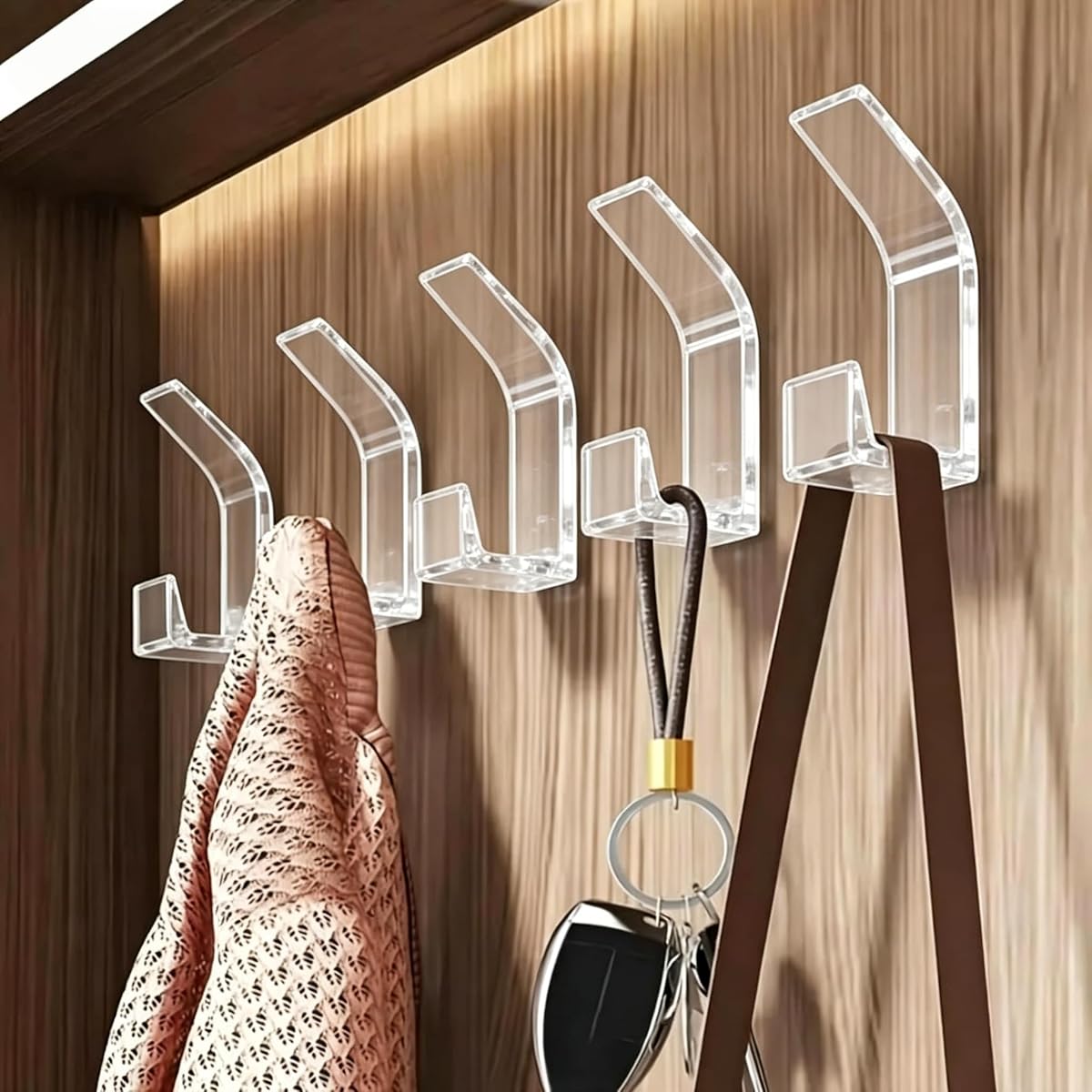 5PCS Waterproof Adhesive Dual Hooks – No-Drill Organizer for Towels, Coats, Keys & Home - Clear