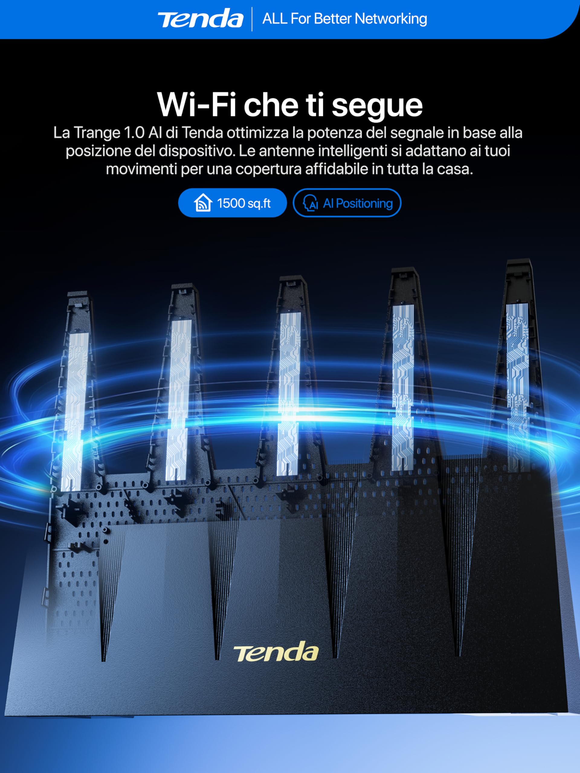 Tenda Wi-Fi 7 Router BE12 Pro - Router Dual Band BE7200 (5 GHz: 5765 Mbps, 2.4 GHz: 1376 Mbps), 2 x porte 2.5G, 3x porte Gigabit, CPU Quad Core, 4K-QAM, MLO, VPN, Supporto OpenWRT