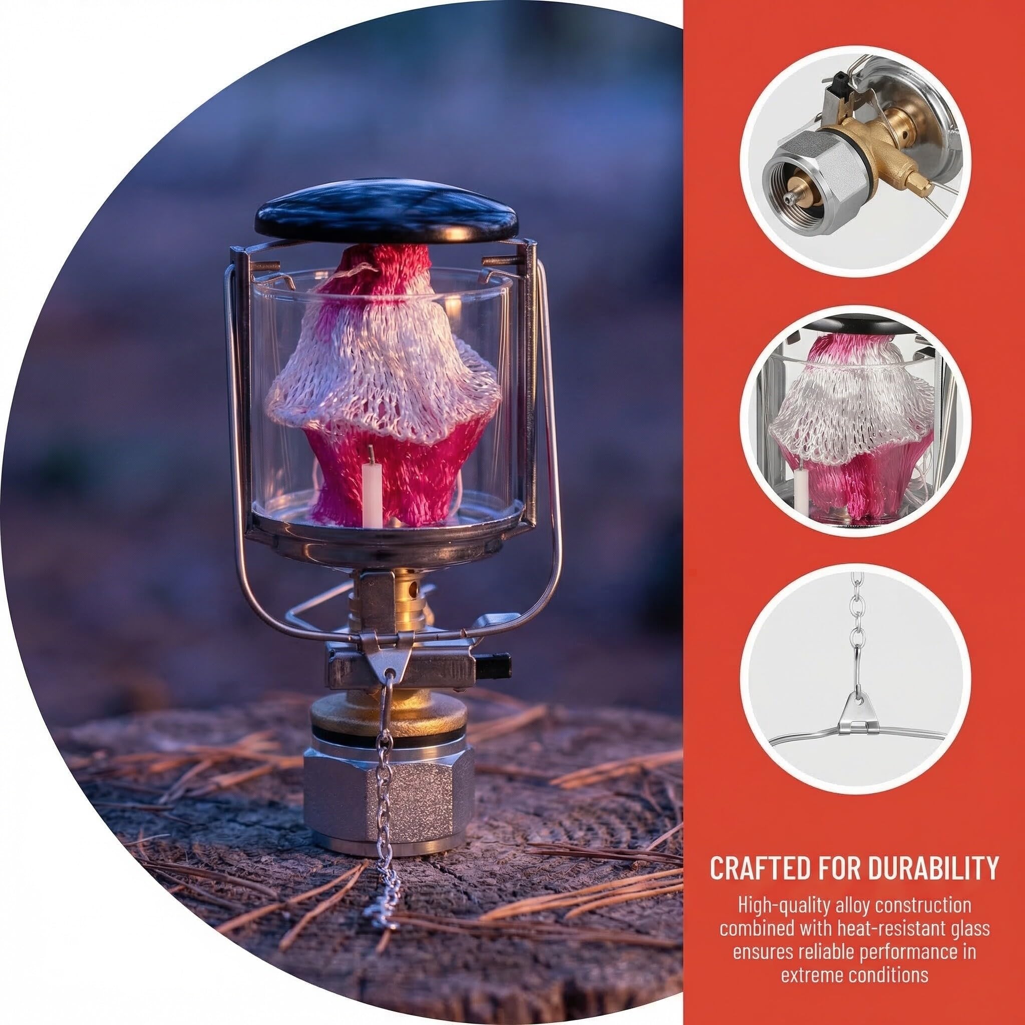FRCOLOR Lanterne à Gaz Mapp Portable pour Camping en Plein Air avec Éclairage Fiable, Matériau Cuivre et Acier Inoxydable, pour Activités de Plein Air et Randonnée