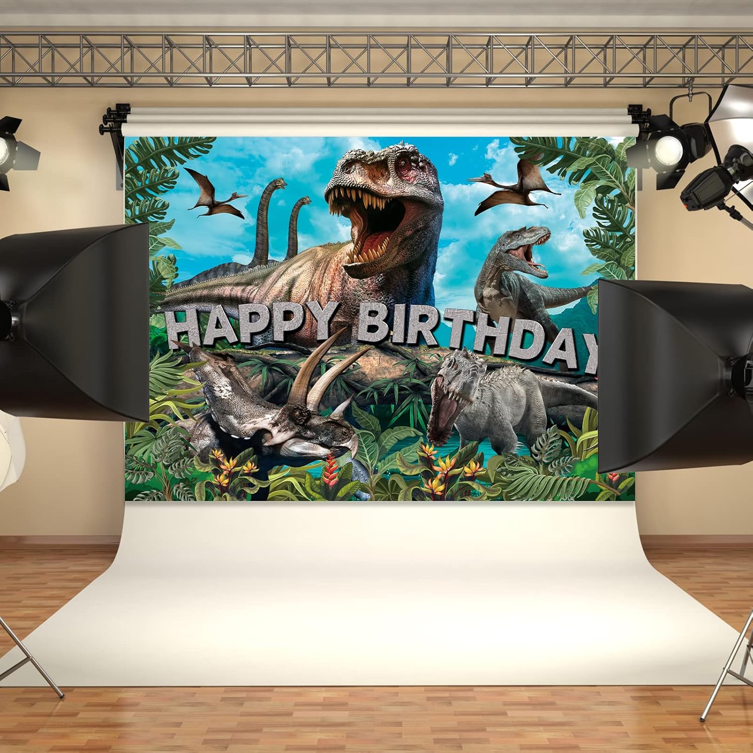 Dinosaur Backdrop,7x5FT Dinosaurs Background Dinosaur Birthday Backdrop Party Decor Dinosaur World Banner Dinosaur Theme Birthday Party Backdrop Supplies for Kids Green#1 - Image 4