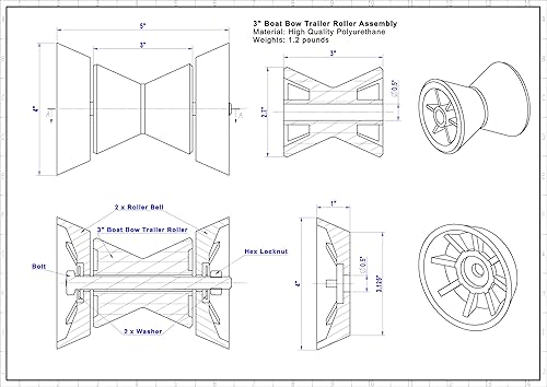 Miniatura 2 de Ensamblaje de rodillo de remolque de arco de barco de 3 pulgadas con campanas de extremo con eje de 12 pulgada, se adapta a soporte de 3 pulgadas