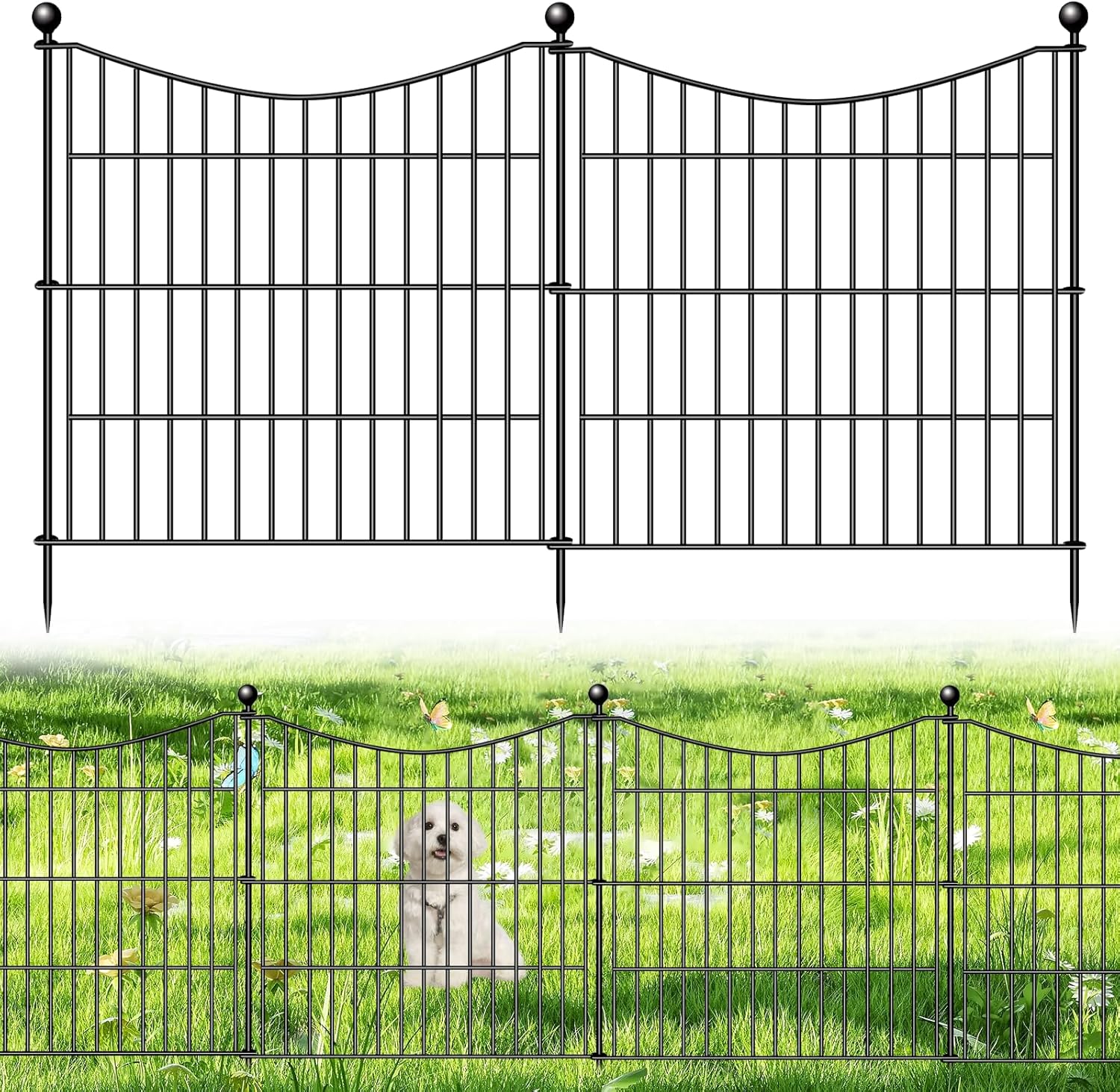 10 Panels No Dig Dog Fence Outdoor for Yard, 24 in(H) X 20 ft(L) Decorative Tall Garden Fence Animal Barrier, Rustproof Metal Wire Garden Edging and Borders, Temporary Fencing Stakes 10 Panels-20 ft(L) X 24 in(H)