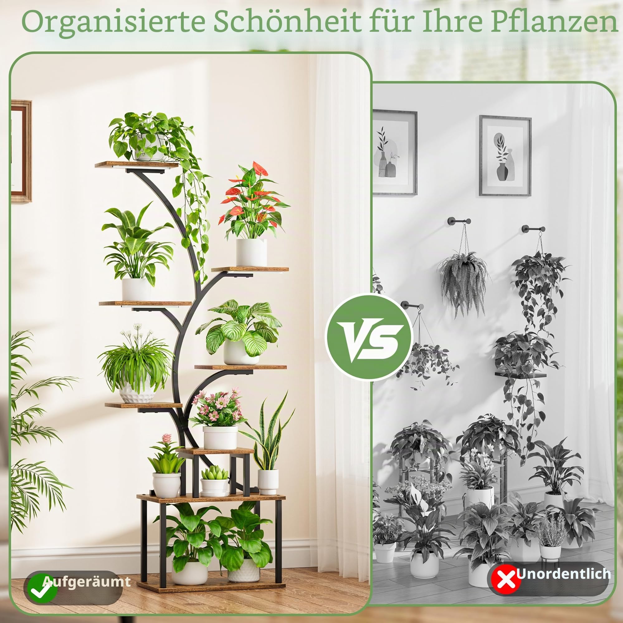 POZILAN Blumenständer pflanzenständer mit wachstumslicht - 158 cm 8 Etagen Pflanzenregal Blumenregal Metall Schwarz, Blumentreppe Pflanzentreppe Blumenbank für Mehrere Pflanzen, Plant Stand Shelf