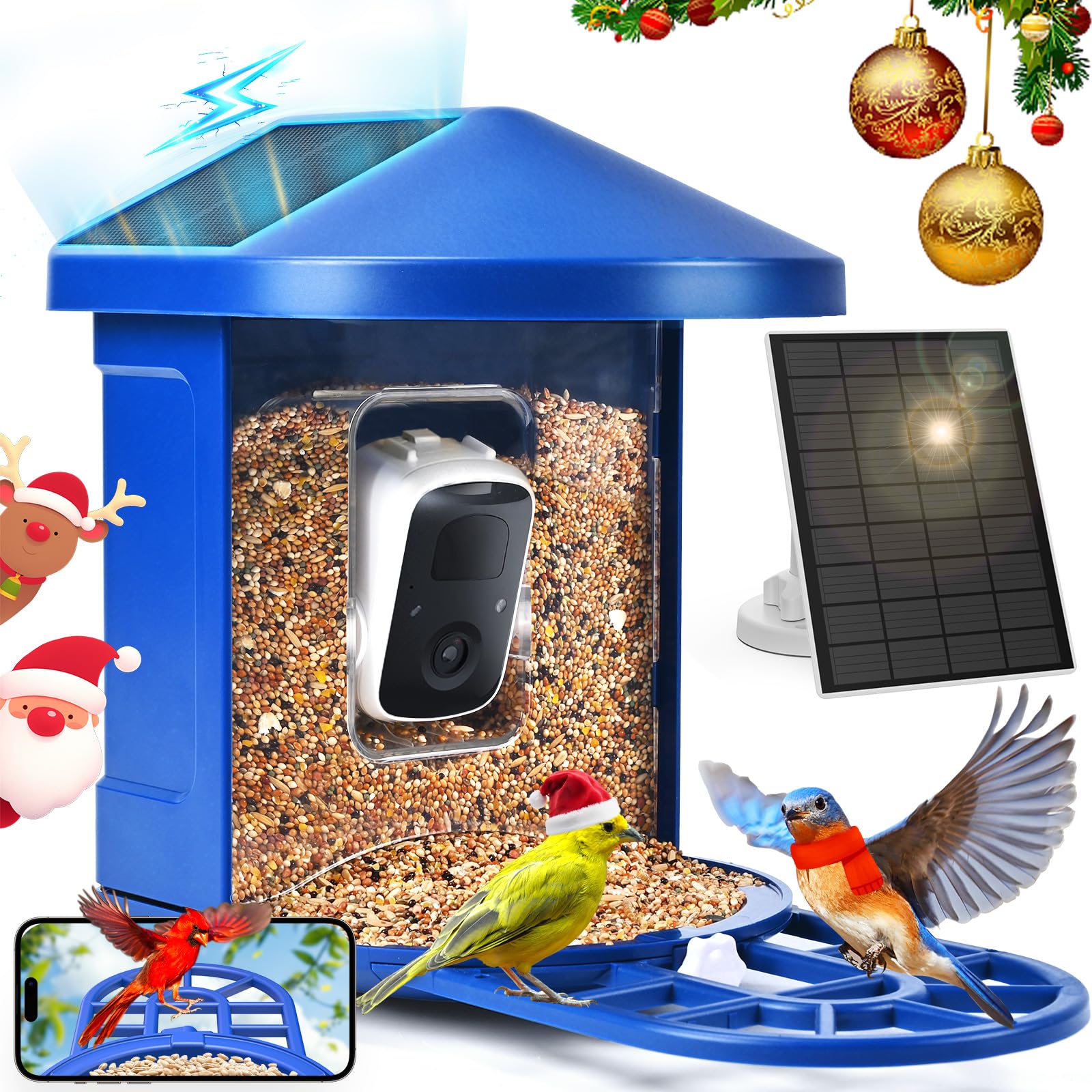 PeckCam Bird Feeder with Camera, AI Identify Birds Species, Smart Bird Feeder with Camera Solar Powered, Auto Record 1080P Birds Video, Instant Notifications, Ideal Gifts for Family and Bird Lovers