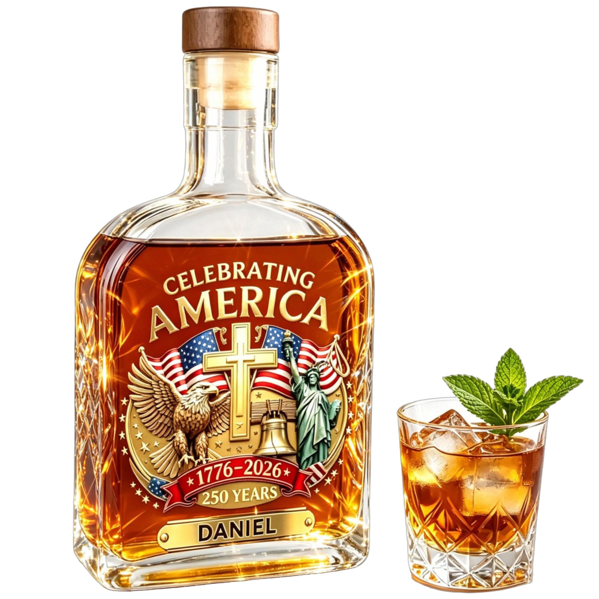 Veterans Day Gifts,Personalized USA 250th Anniversary Whiskey Decanter for Men,1776-2026 America 250th Whiskey Bottle,Custom Name Bourbon Decanter for Dad Husband Veteran, Patriotic USA Whiskey Gift