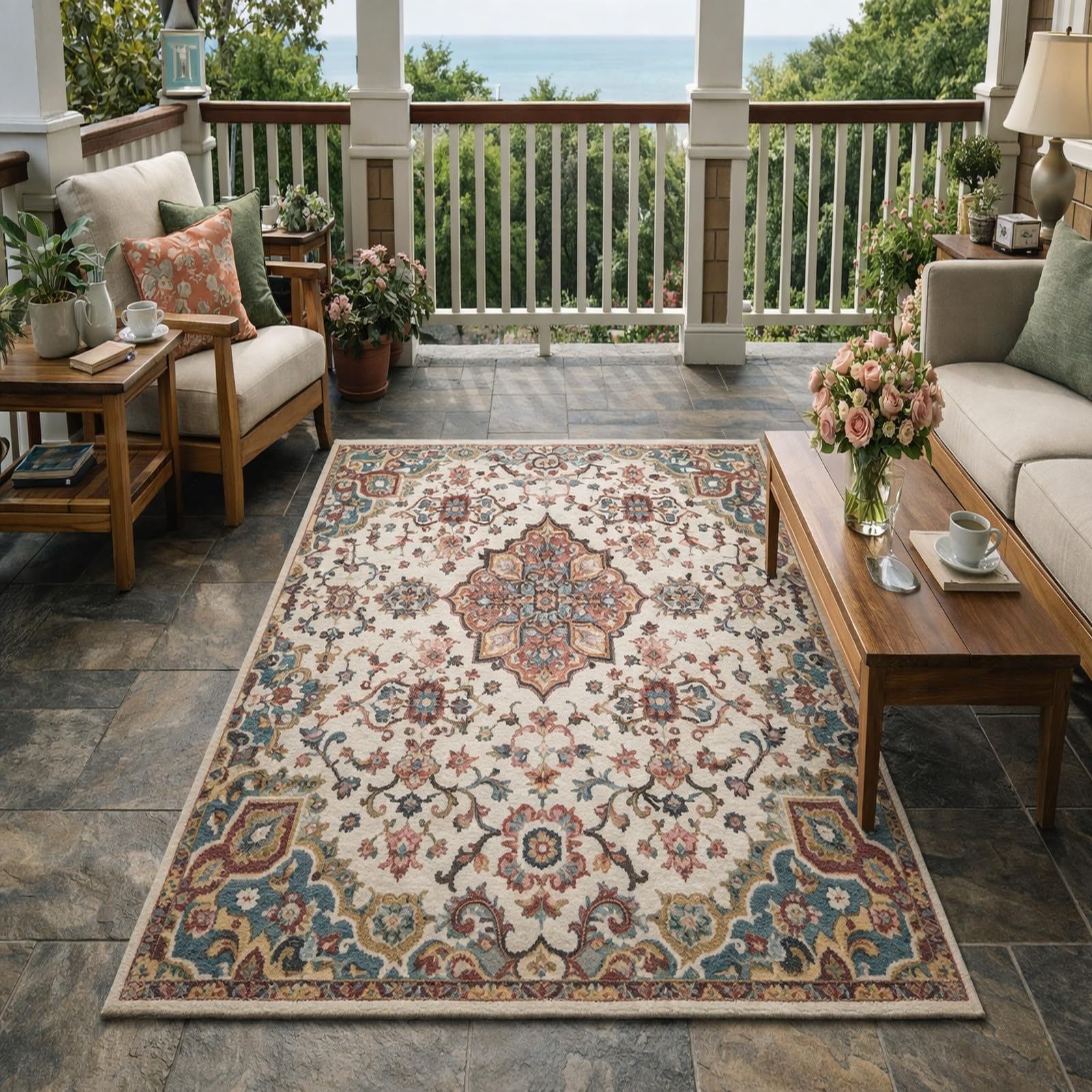 Tapis salon motif floral multicolore pour une chambre ado fille tendance et clean girl 120x185