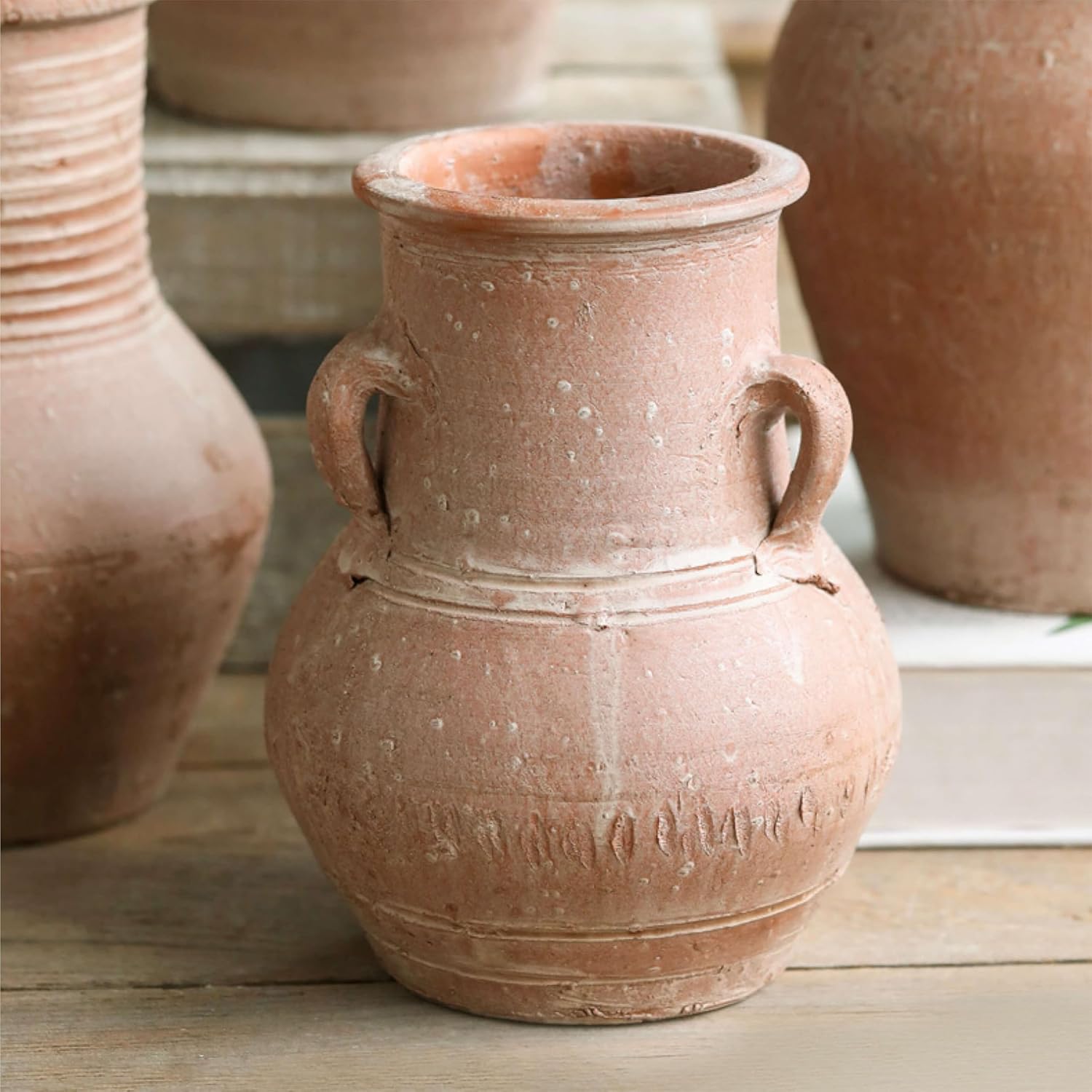 Rustic Terra-Cotta Vase – Handcrafted Aged Finish, 10" Tall, Durable Indoor/Outdoor Planter & Decor (Khaki)