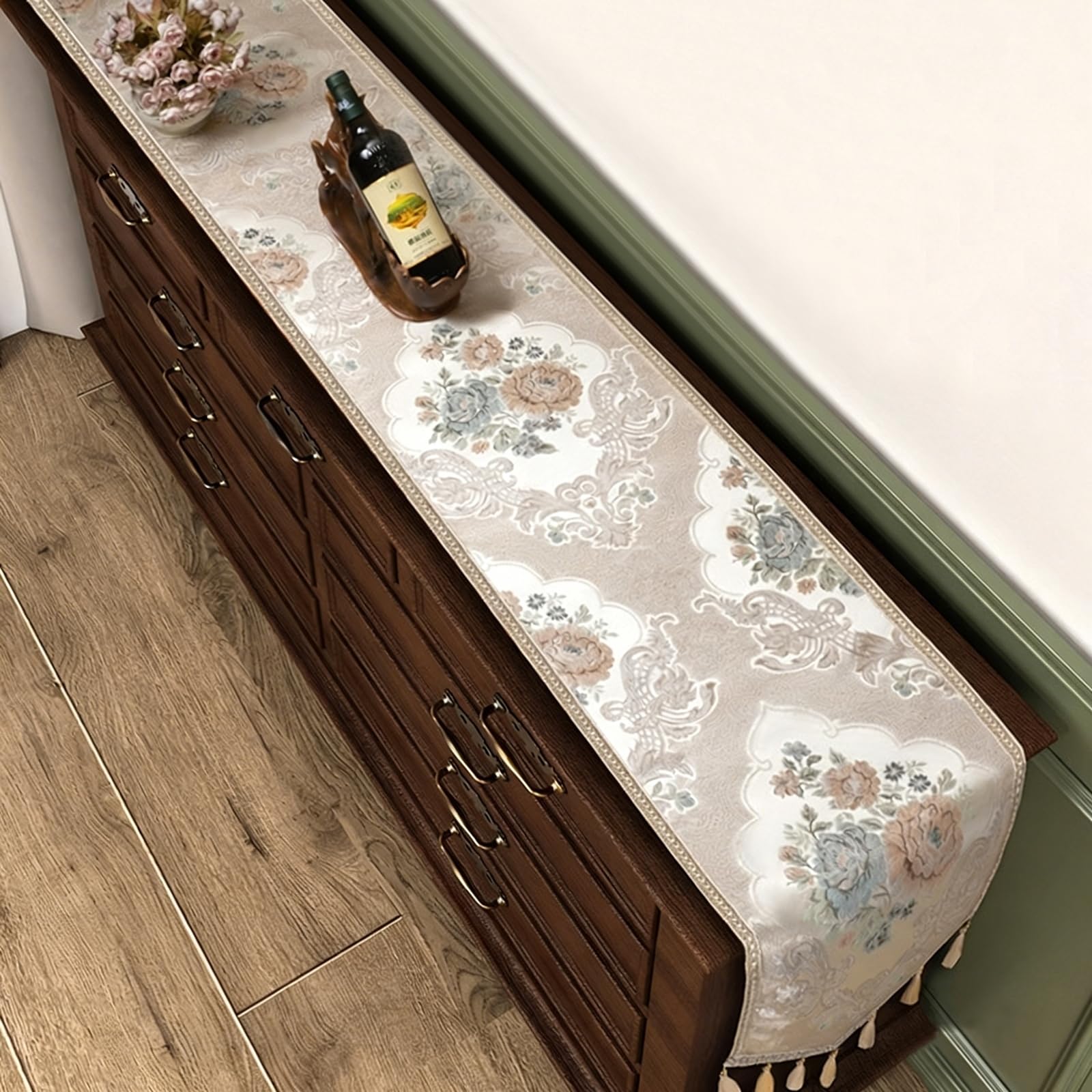 Tischläufer Polyester Wohnzimmer, Tischläufer Modern 35x180 cm, Floral Bestickt Nordisch