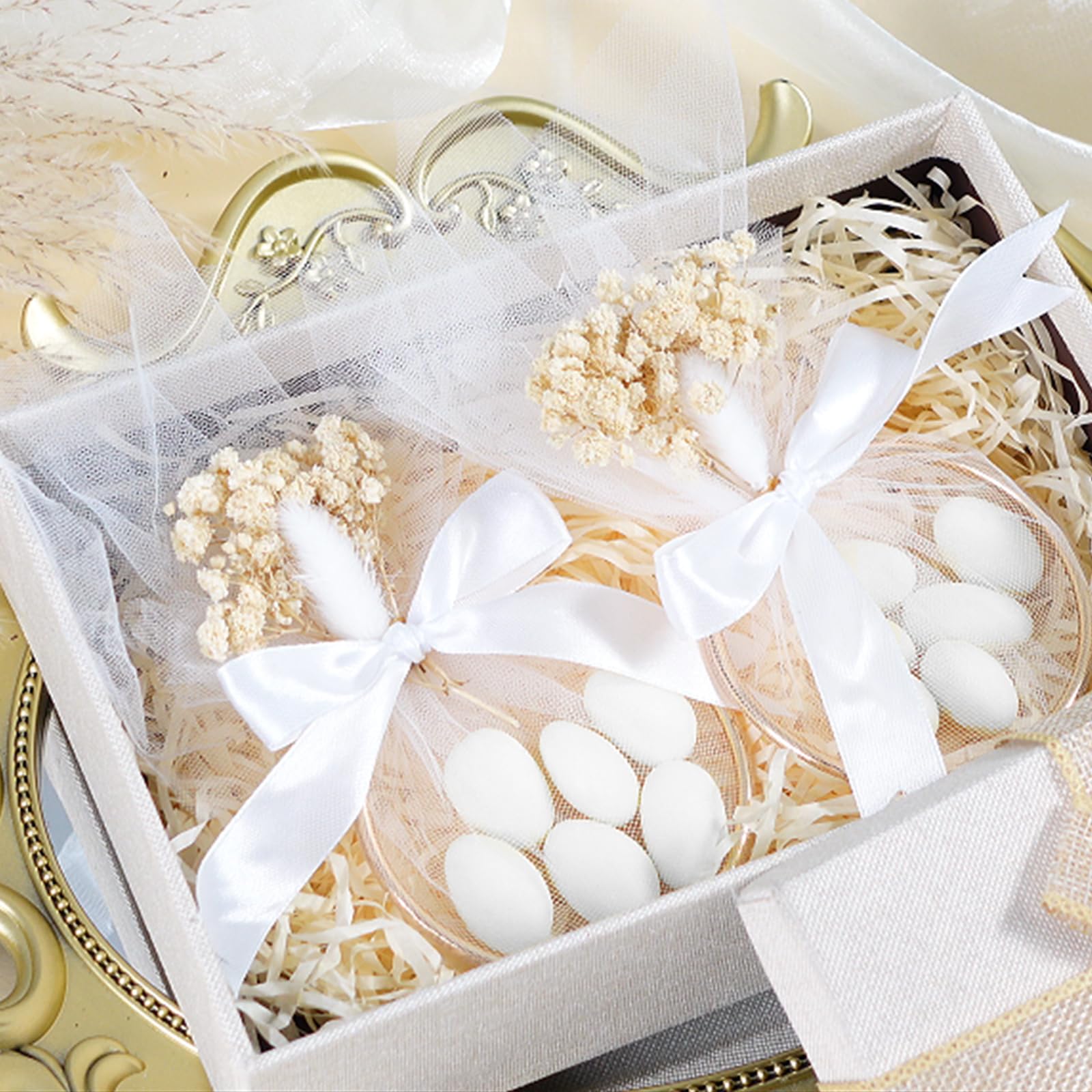Misdary 103-teiliges Set mit 50 Hochzeits-Mandel-Süßigkeiten-Gastgeschenken für Gäste, inklusive Ring und Tüllbeutel, DIY-Mandel-Souvenirs für Verlobung, Brautparty, italienische Hochzeit
