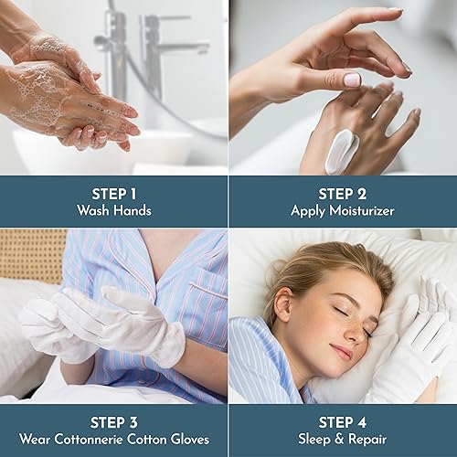 Miniatura 17 de Cottonnerie Guantes de algodón originales para manos secas para dormir, guantes hidratantes durante la noche, guantes hidratantes de manos, guantes
