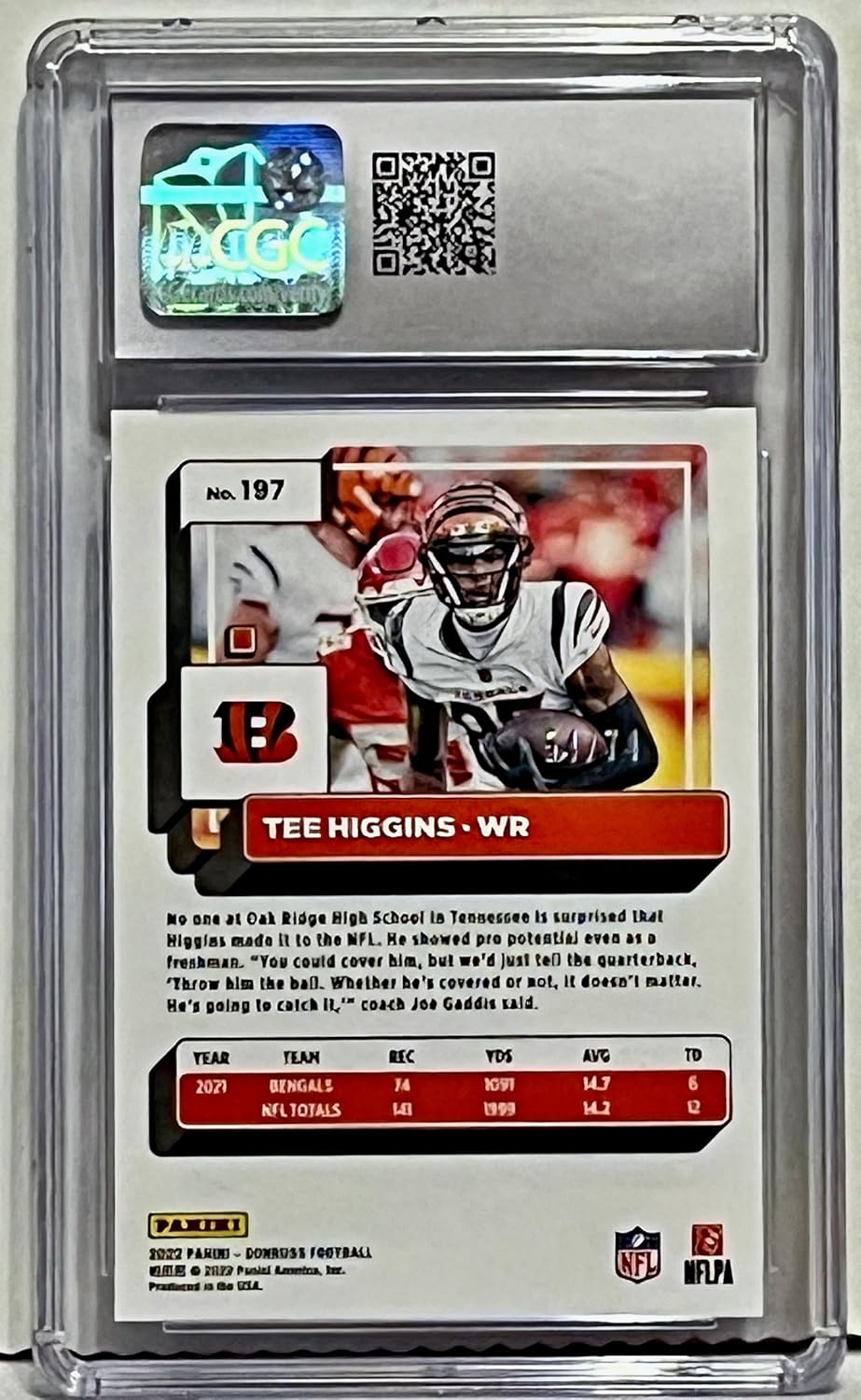 Tee Higgins CGC Graded 8 NM/MINT Serial Numbered #54/74 Season Stat Line Special Insert Collectible Football Card - 2022 Panini Donruss Football #197 (Bengals)