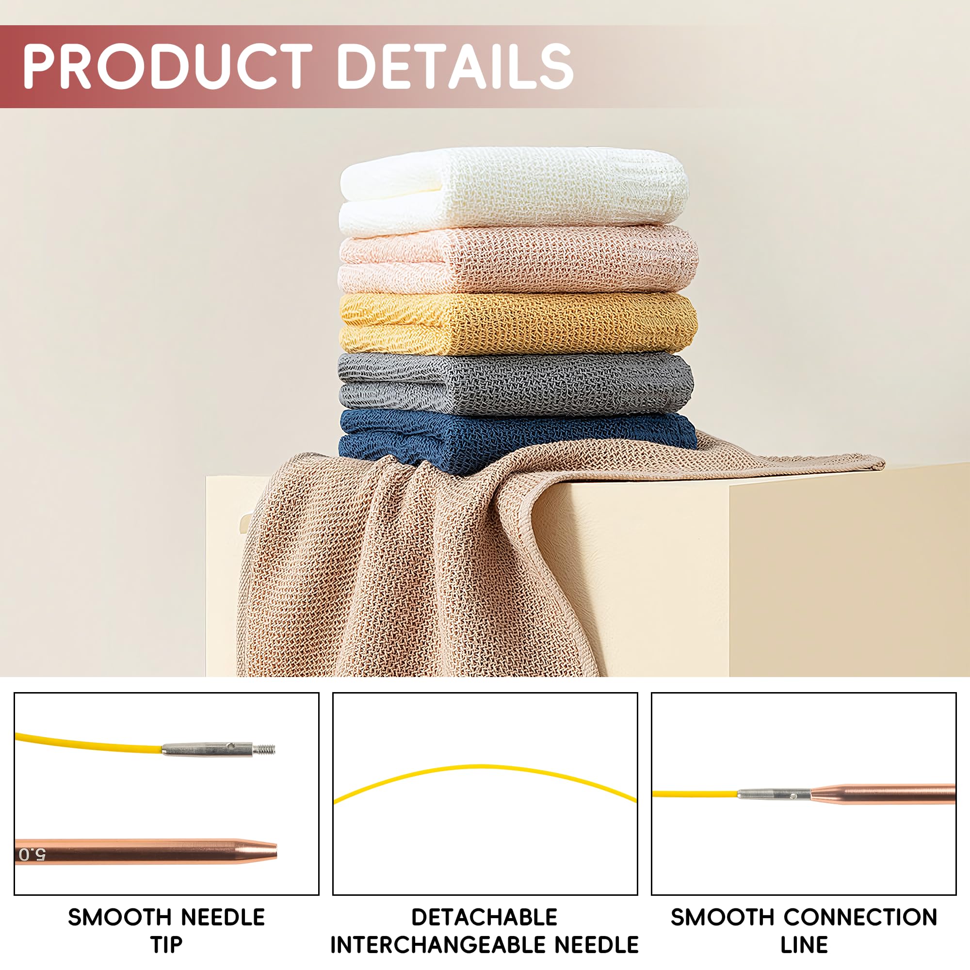 Juego de agujas de tejer circulares intercambiables, 13 pares, agujas y accesorios de primera calidad, púas de punto intercambiables, agujas circulares para manualidades expertas (oro rosa)