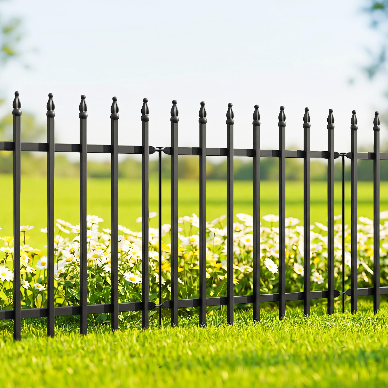 Thealyn Metal Garden Fence Decorative 60cm High x 60cm Wide (5 Panels, Total Length 3m) No Dig Border Fence Dog Landscape Fencing for Flower Bed, Yard, Animal Barrier, Black