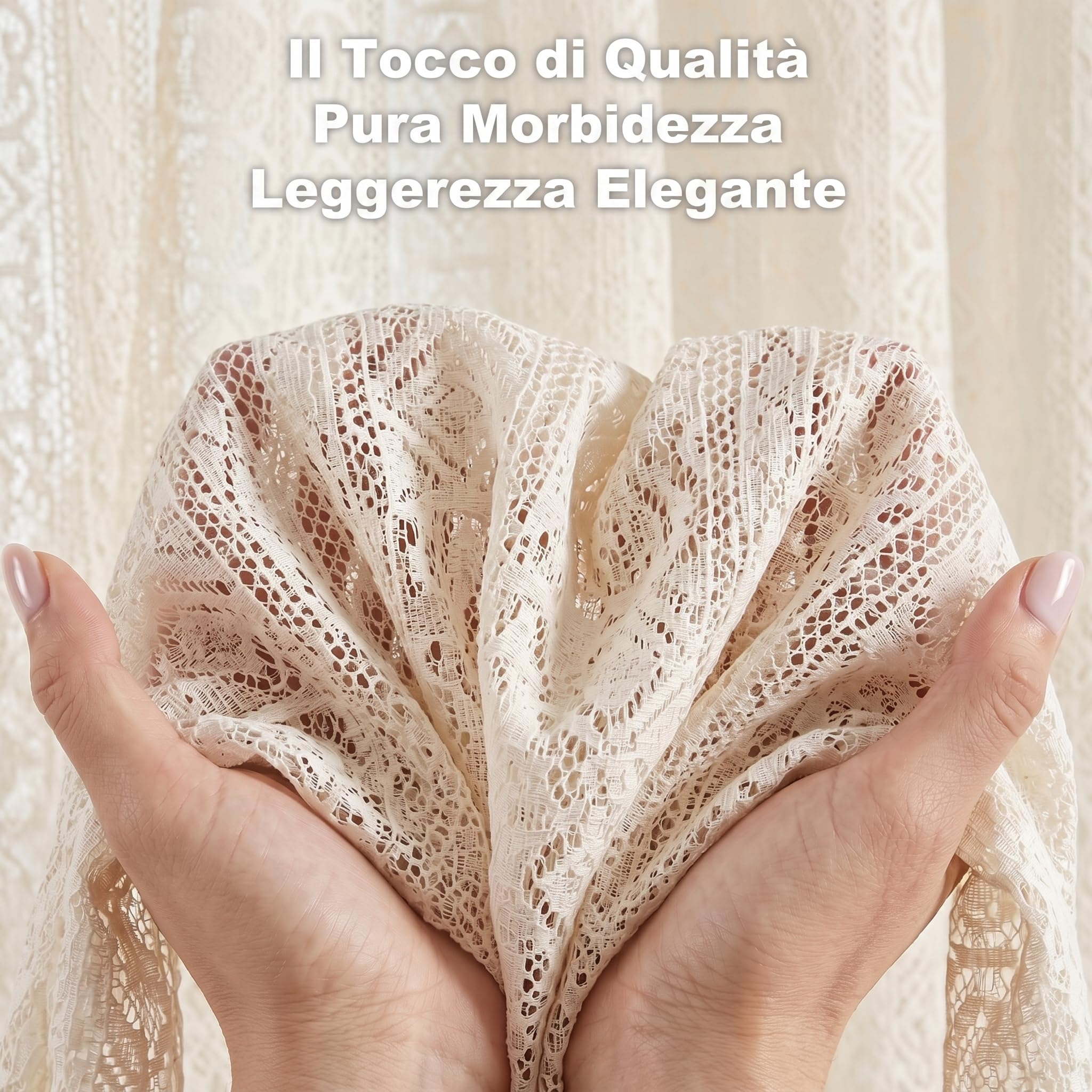 Tende boho beige, set da 2 pezzi, H183 x L132 cm, motivo geometrico traforato effetto macramè, tende semitrasparenti con tunnel per bastone 7,5 cm, stile vintage, soggiorno camera