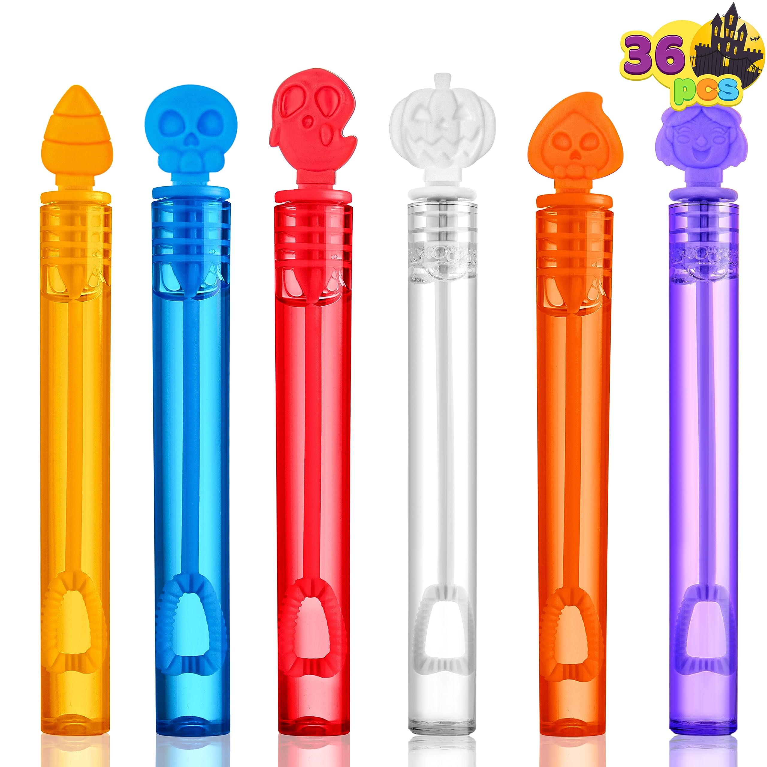 JOYIN 36 varitas de burbujas de Halloween, mini burbujas para niños, juguetes de burbujas a granel, regalos de fiesta de Halloween, bolsas de regalo, uso de actividades al aire libre en interiores,