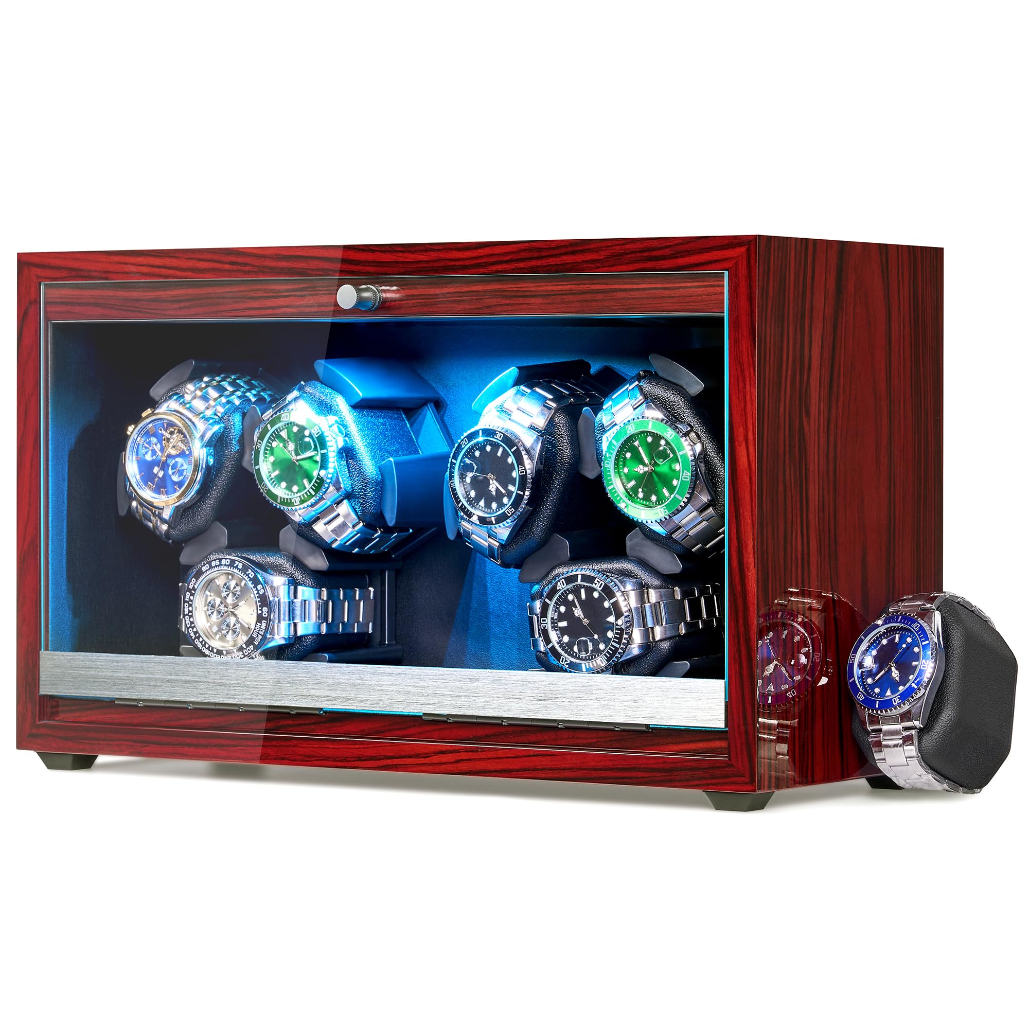 ANWBROAD Enrollador de reloj giratorio para 6 relojes con LED y motor súper silencioso, 4 modos de rotación, caja de bobinado, agitador con cable USB, regalo UJWW003Y